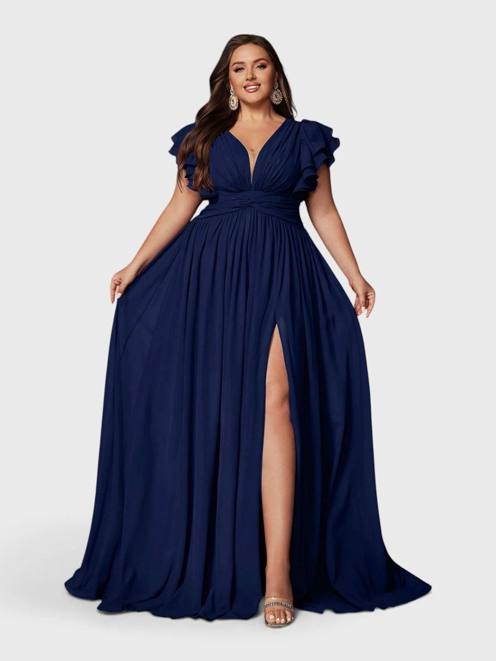 Vestido de Festa Azul Marinho Vestido de Festa Longo Plus Size Decote V Bruna