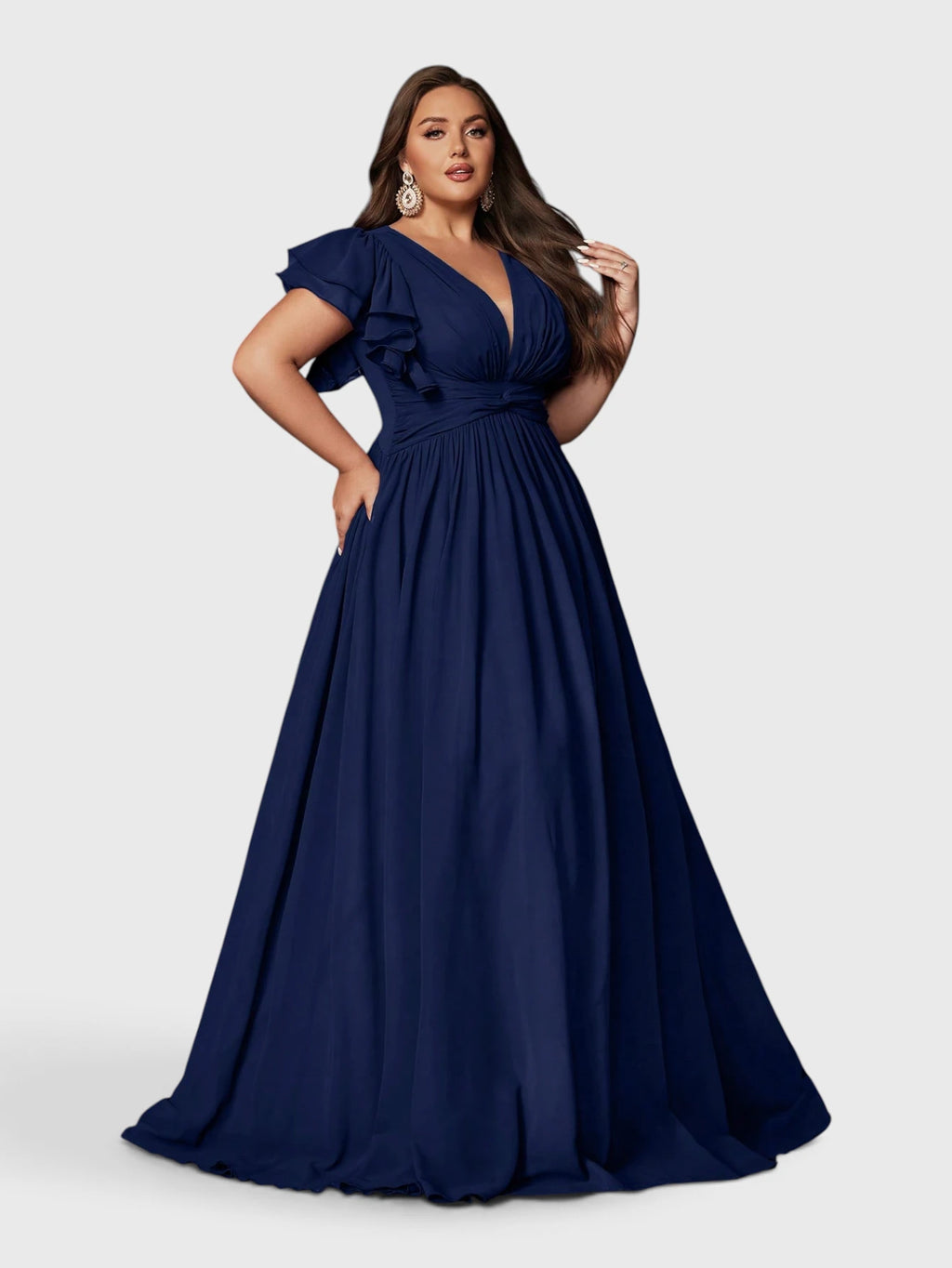 Vestido de Festa Longo Plus Size Decote V Bruna