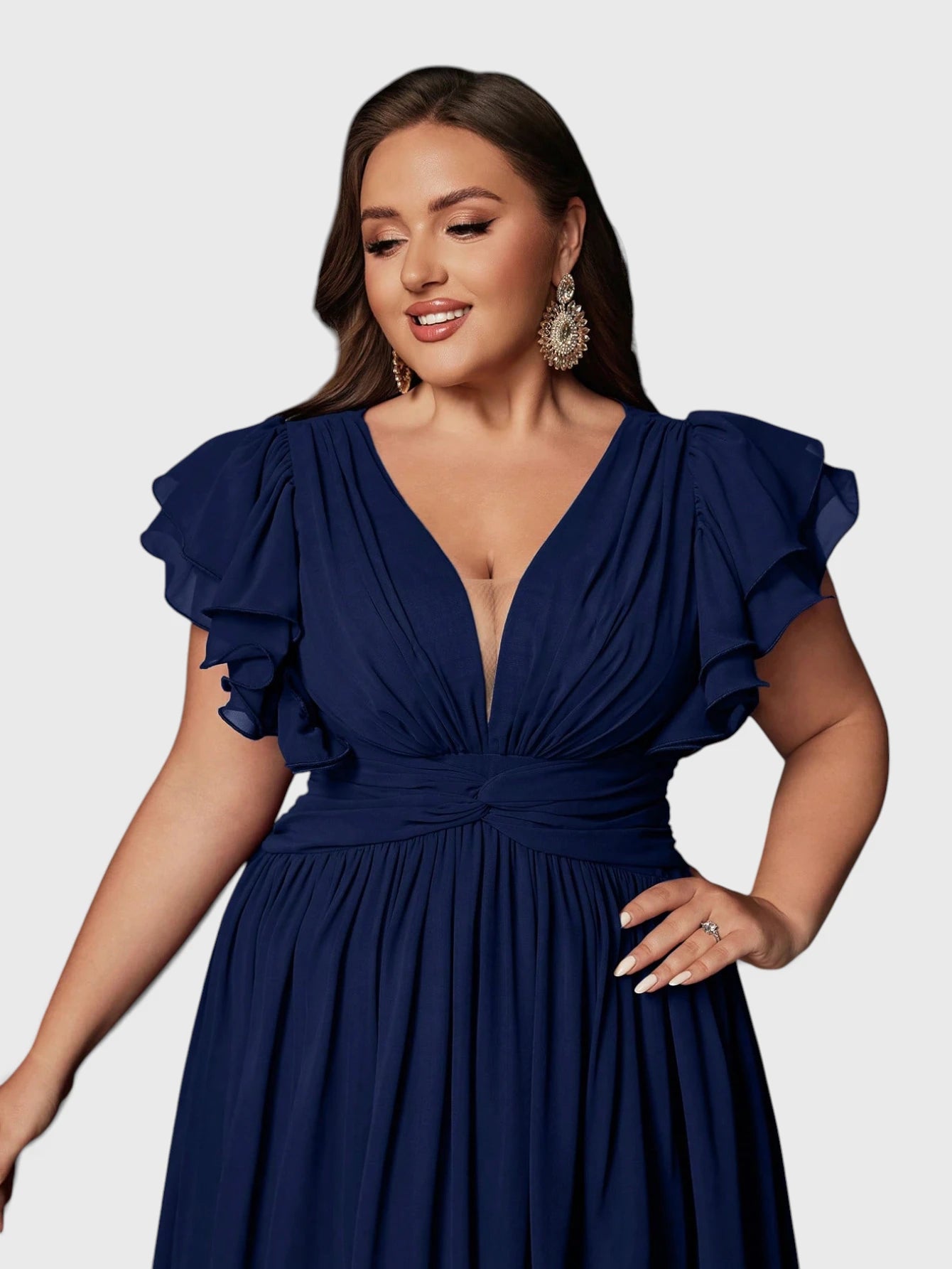 Vestido de Festa Longo Plus Size Decote V Bruna