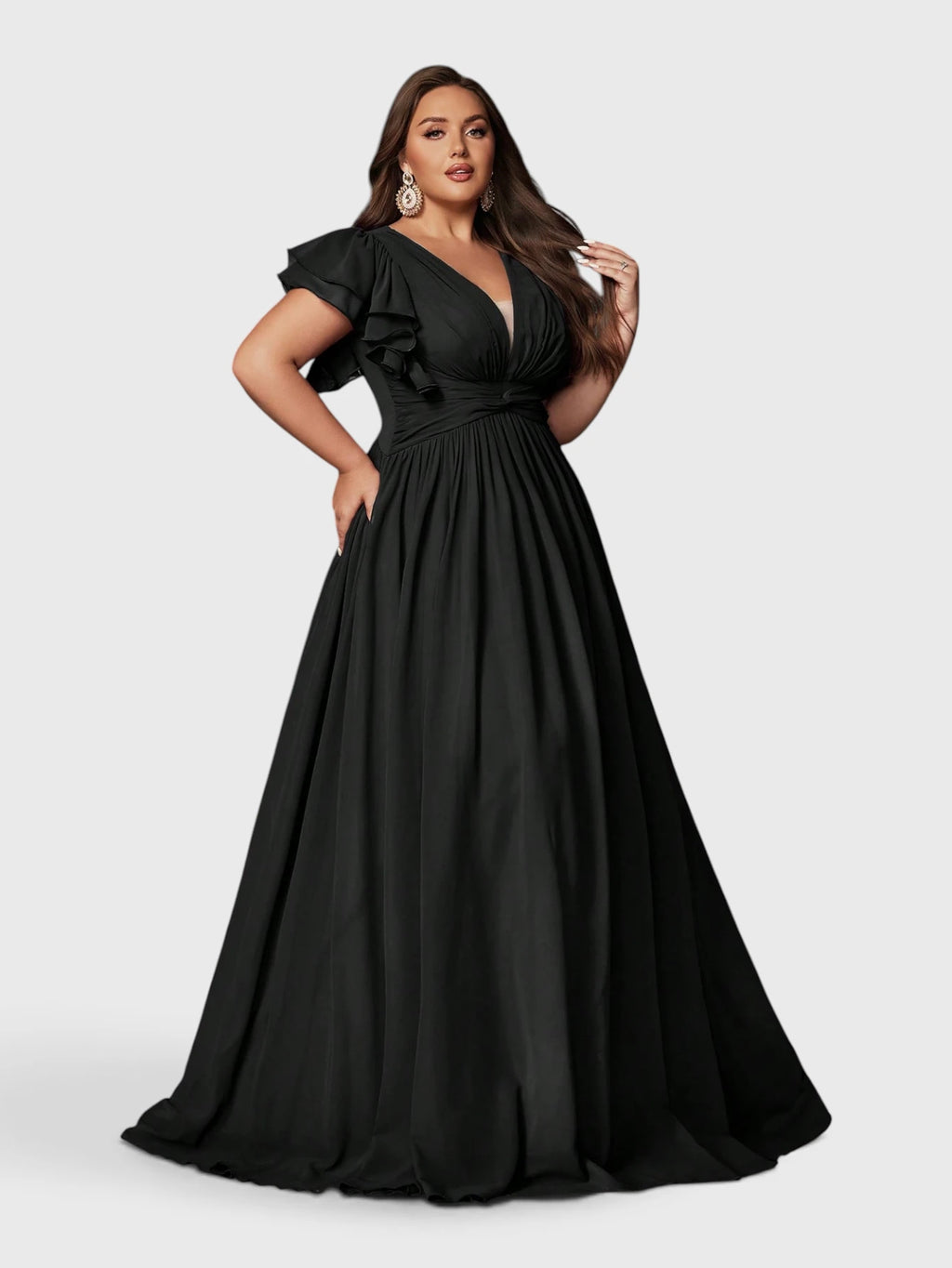 Vestido de Festa Longo Plus Size Decote V Bruna