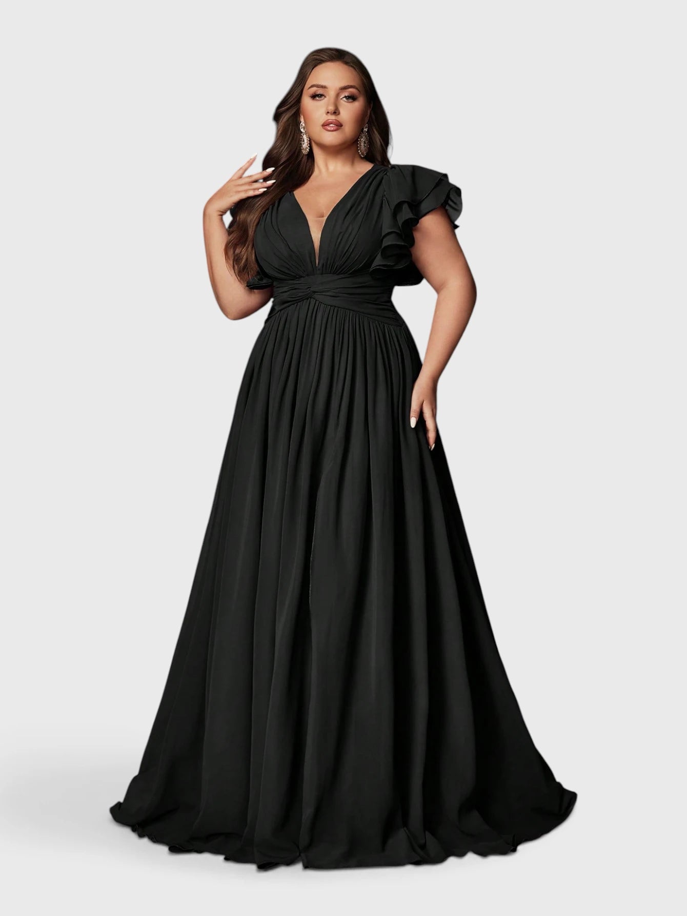 Vestido de Festa Preto Vestido de Festa Longo Plus Size Decote V Bruna