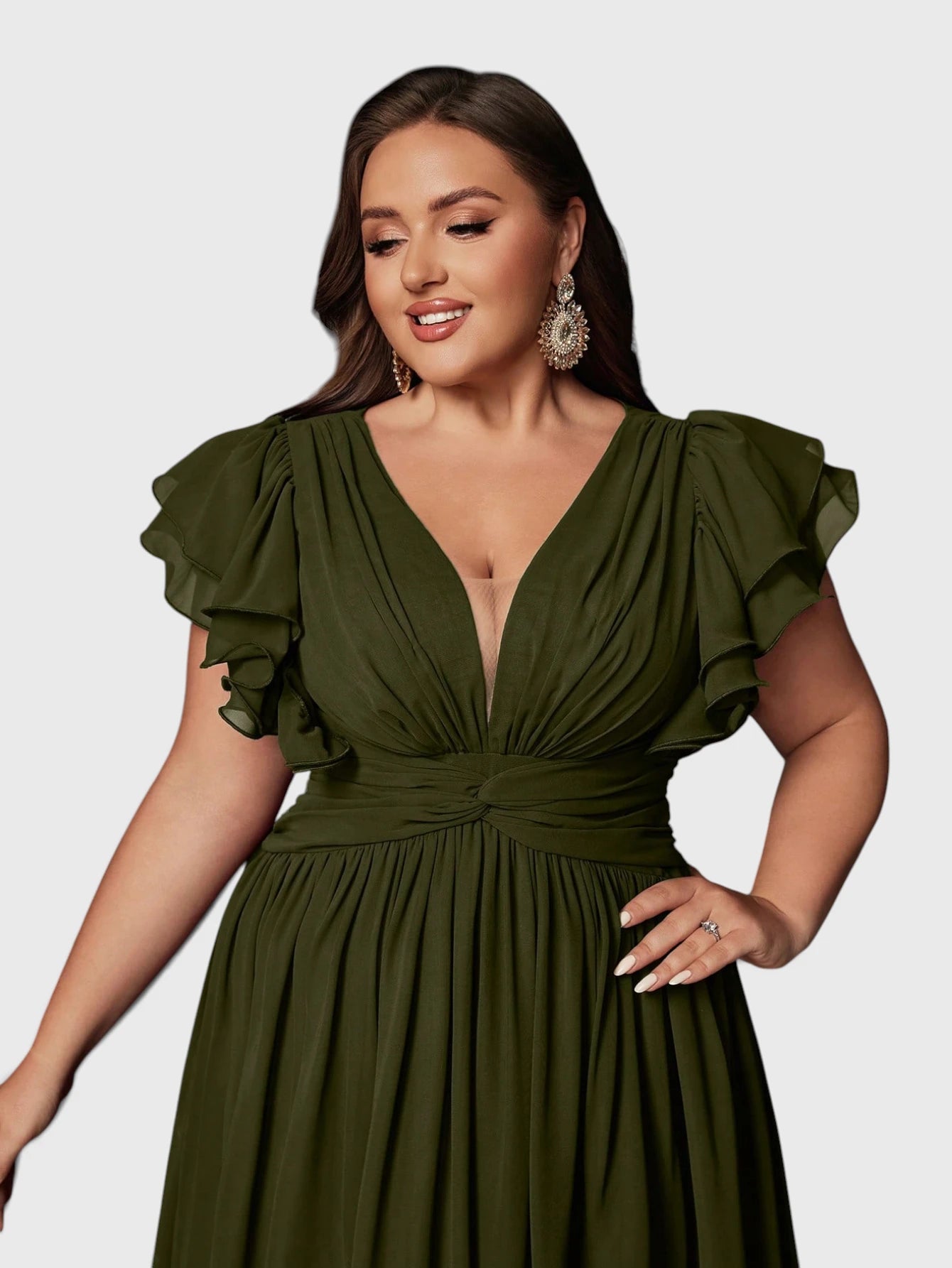 Vestido de Festa Longo Plus Size Decote V Bruna