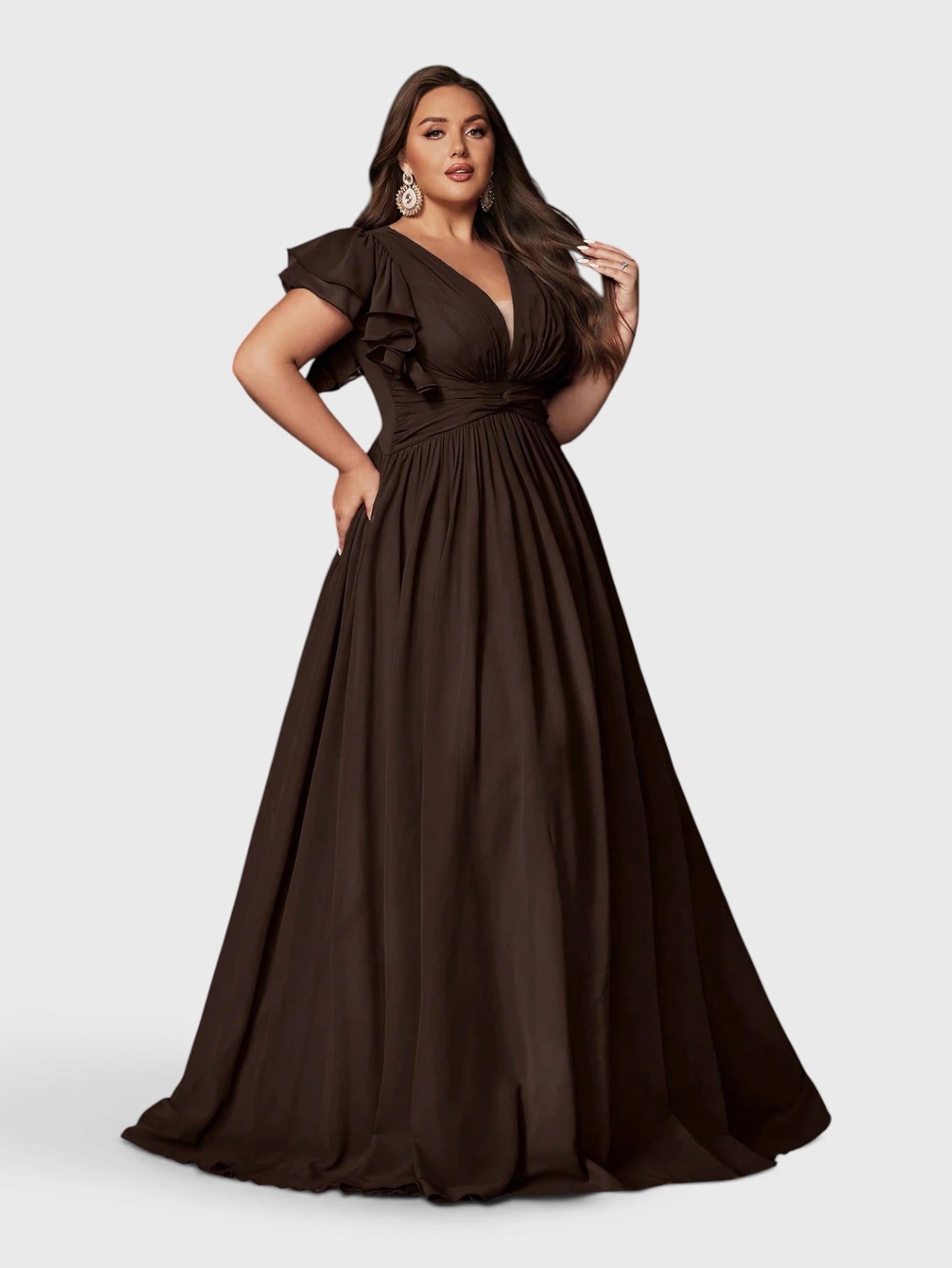 Vestido de Festa Longo Plus Size Decote V Bruna
