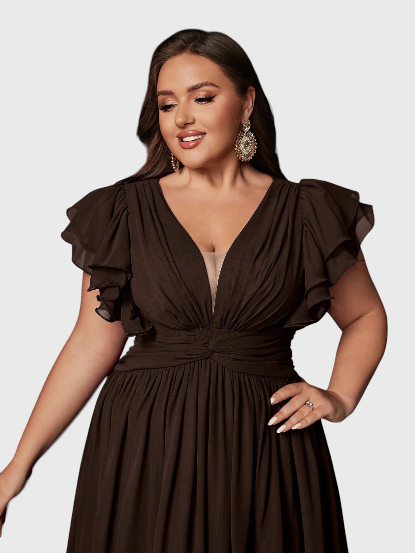 Vestido de Festa Longo Plus Size Decote V Bruna