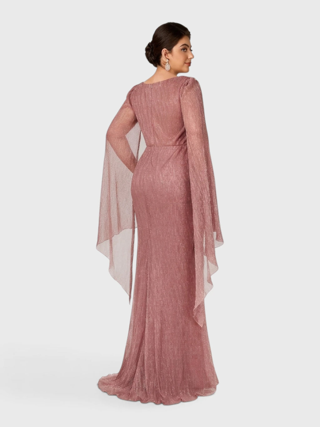 Vestido de Festa Longo Plus Size com Capa e Apliques Fanny