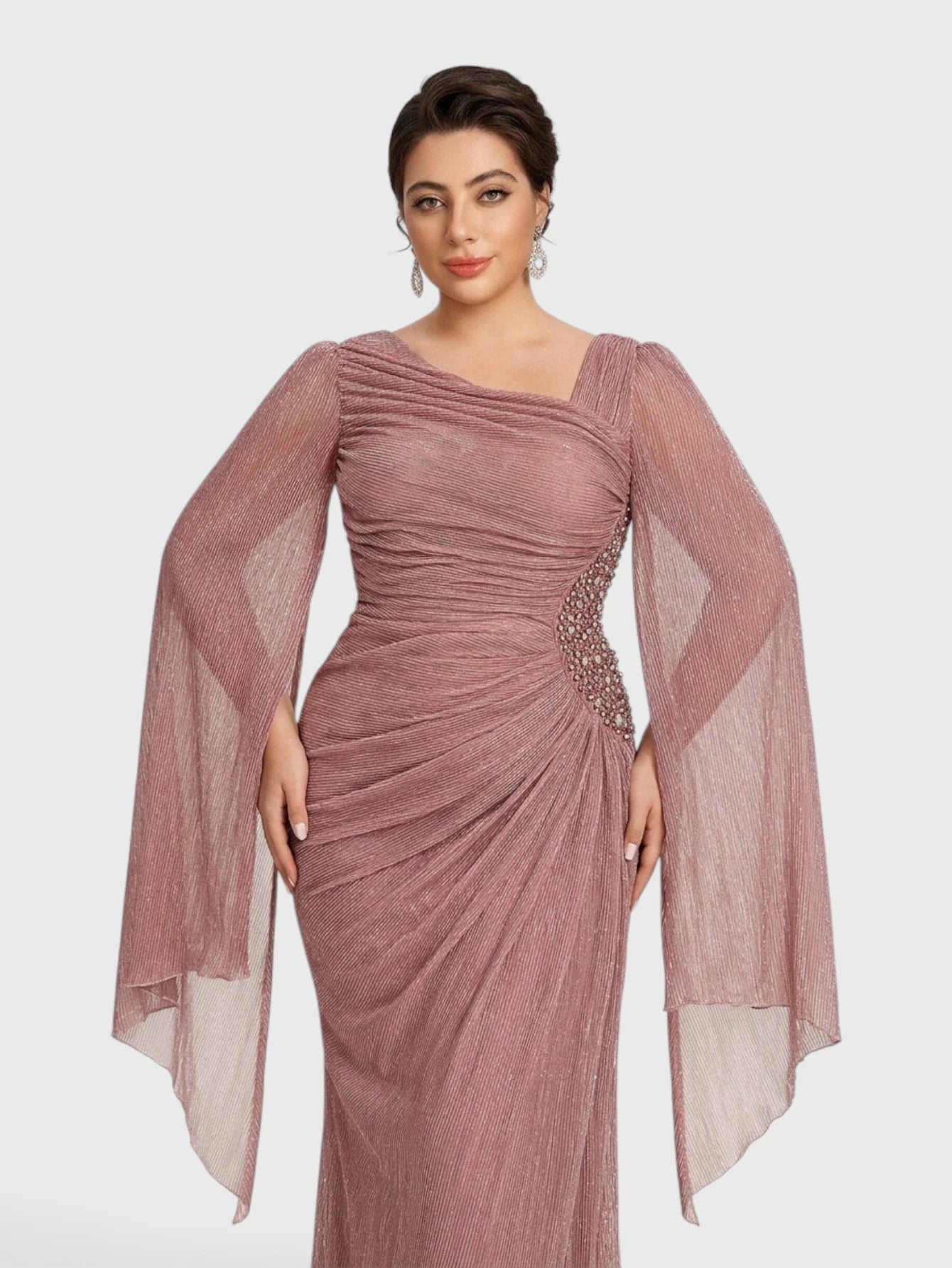 Vestido de Festa Longo Plus Size com Capa e Apliques Fanny