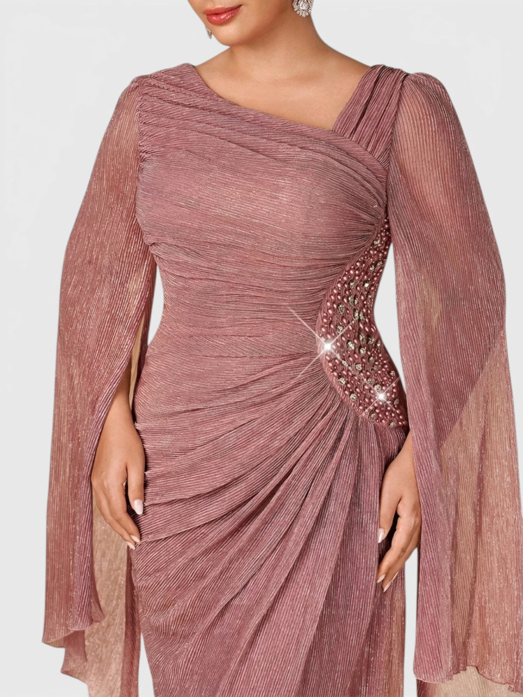 Vestido de Festa Longo Plus Size com Capa e Apliques Fanny