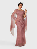 Vestido de Festa Longo Plus Size com Capa e Apliques Fanny