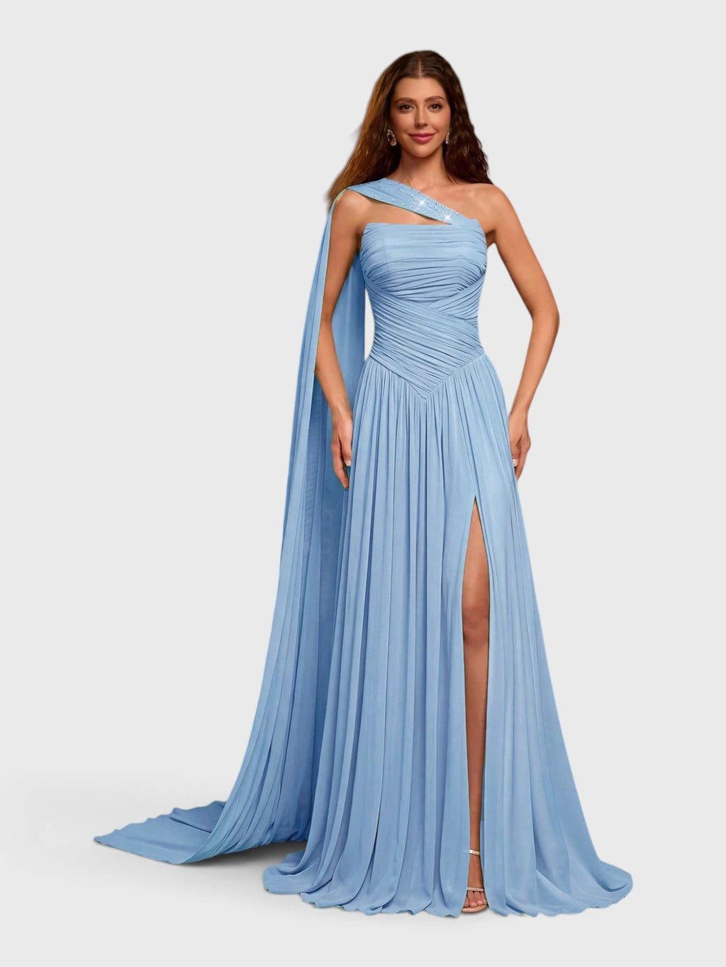 Vestido de Festa Longo Tomara que Caia Drapeado com Capa Mavilla
