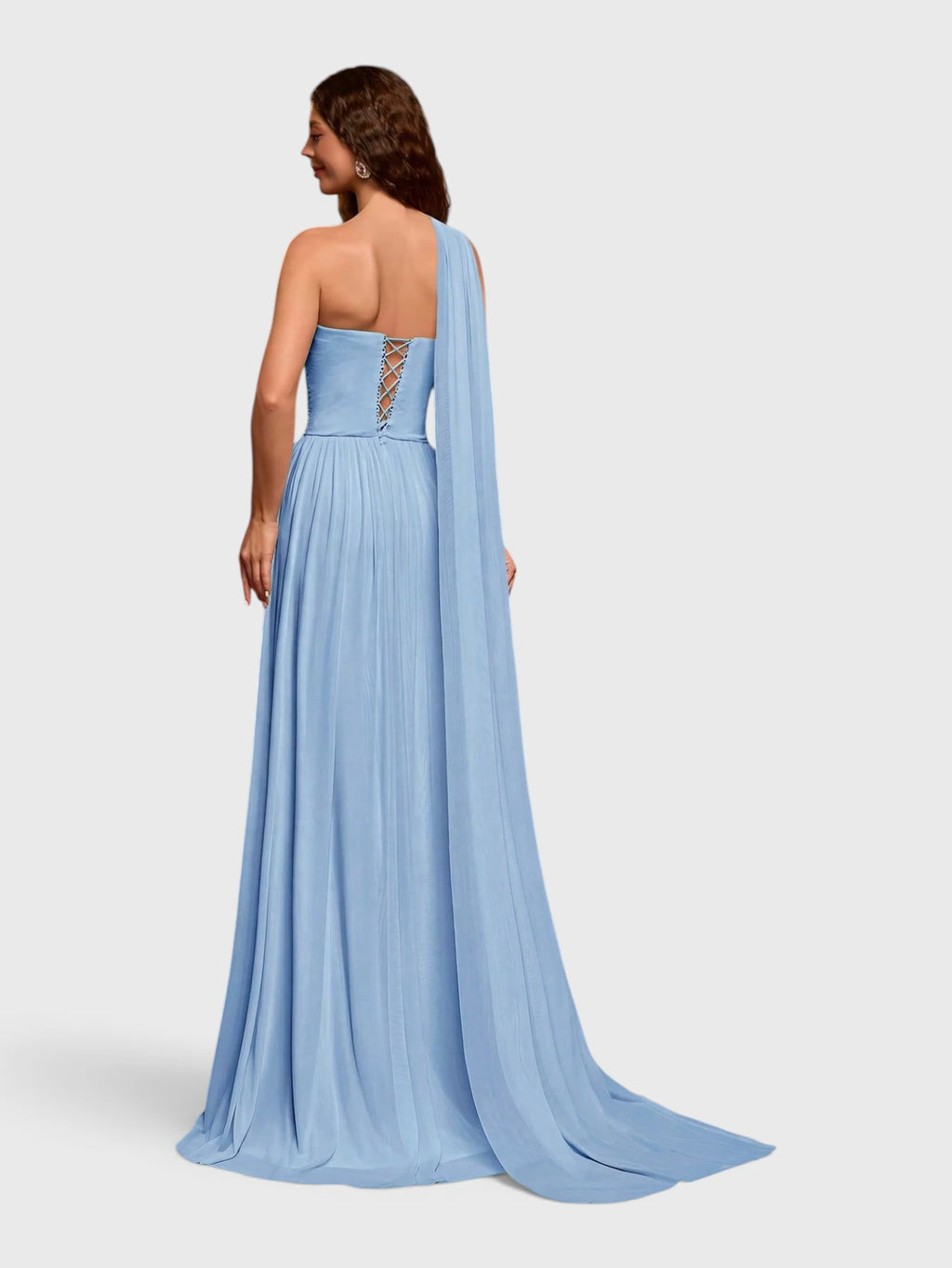 Vestido de Festa Longo Tomara que Caia Drapeado com Capa Mavilla