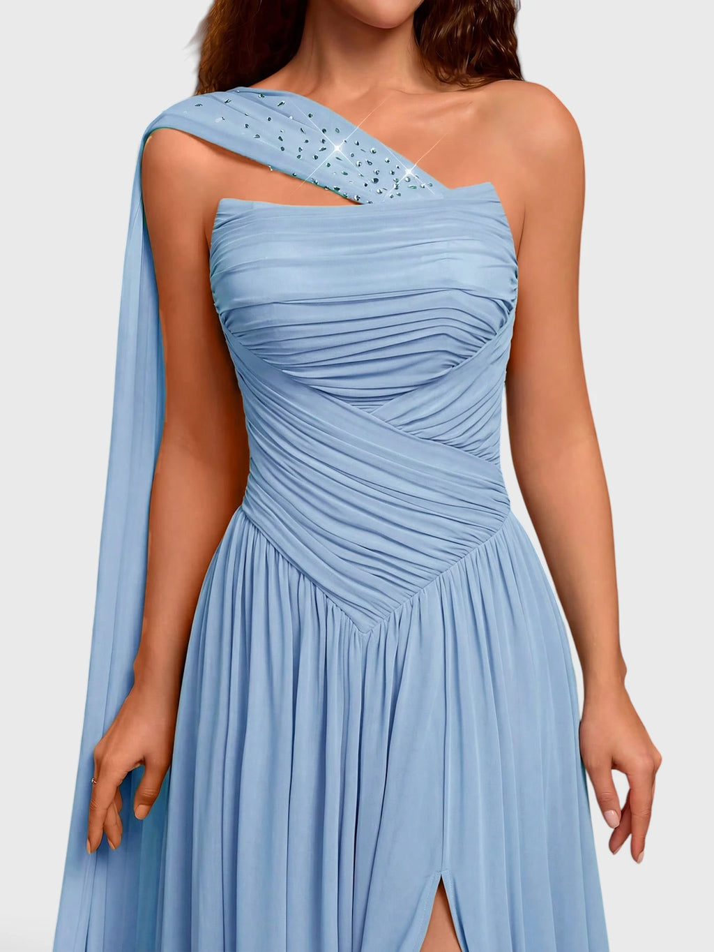 Vestido de Festa Longo Tomara que Caia Drapeado com Capa Mavilla