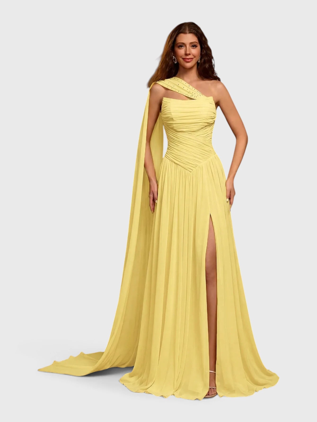 Vestido de Festa Longo Tomara que Caia Drapeado com Capa Mavilla