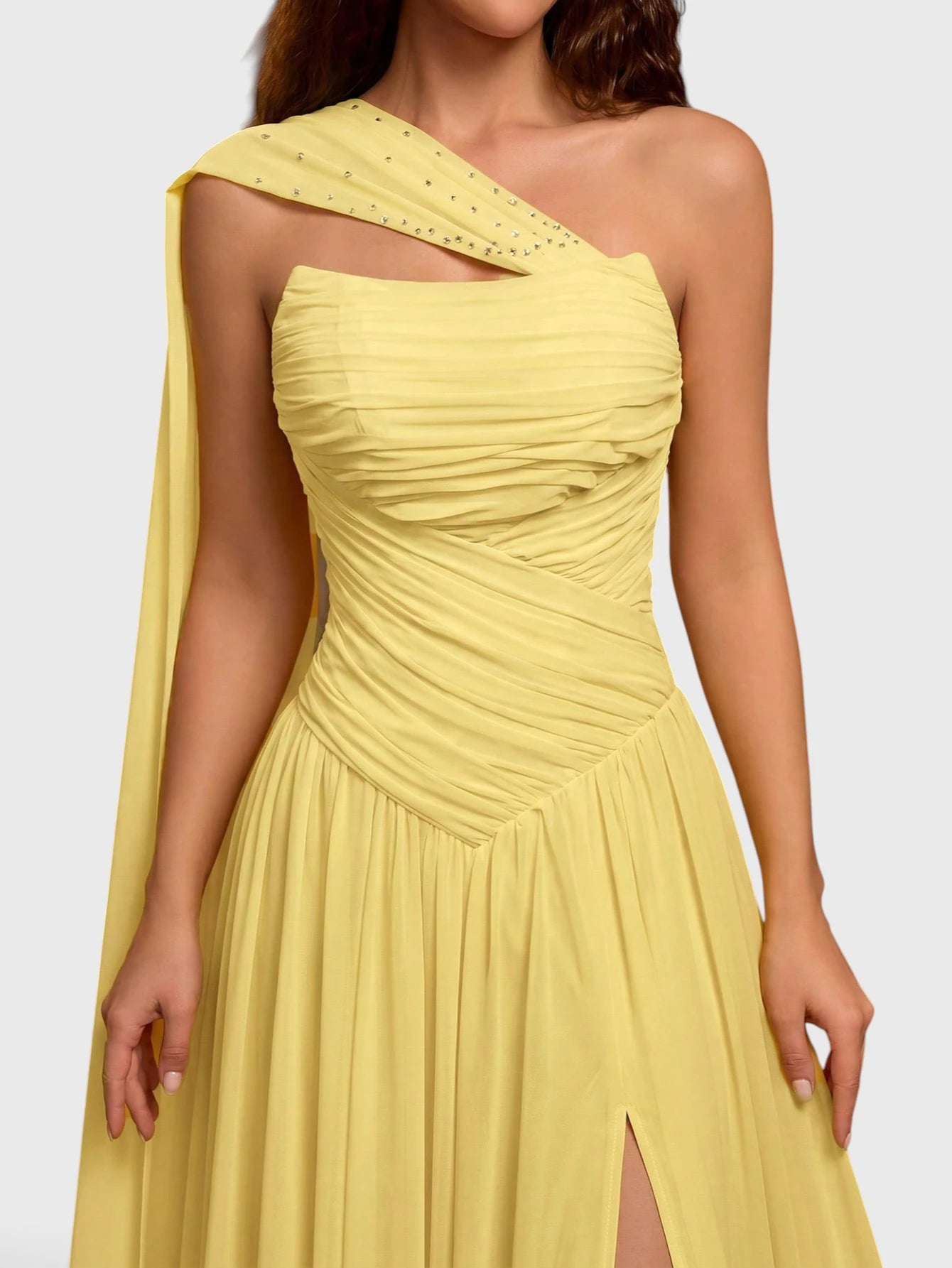 Vestido de Festa Longo Tomara que Caia Drapeado com Capa Mavilla