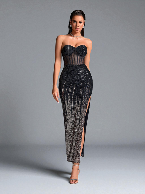 Vestido de Festa Longo Tomara que Caia Paetê Penelópe