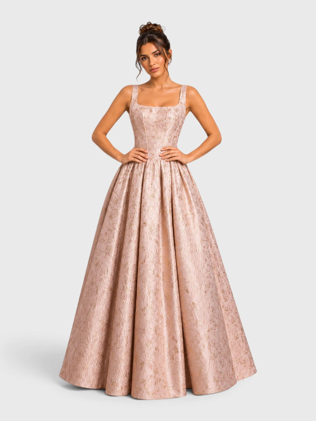 Vestido de Festa Longo com Alças Estampado Textura Relevo New