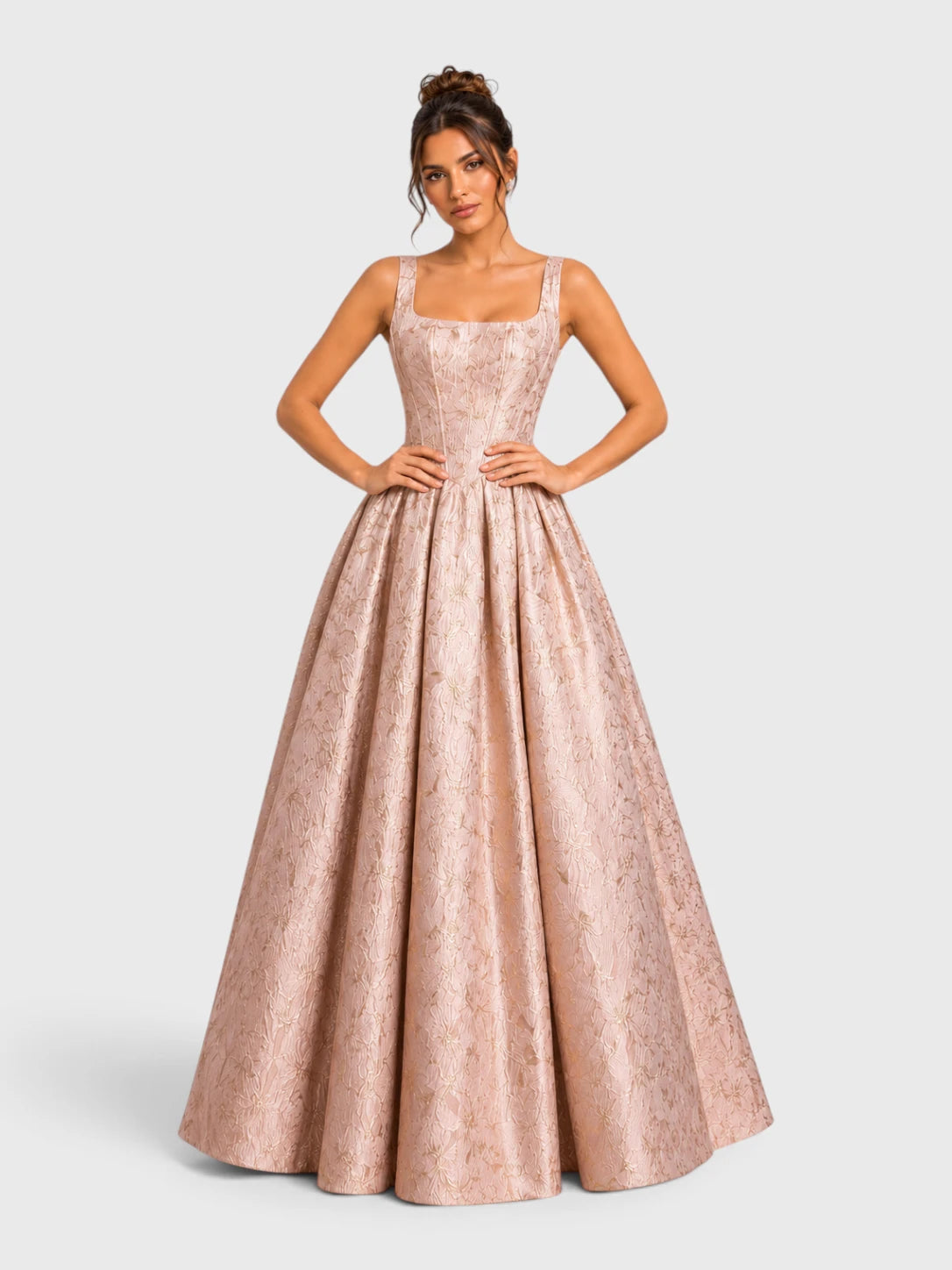 Vestido de Festa Longo com Alças Estampado Textura Relevo New