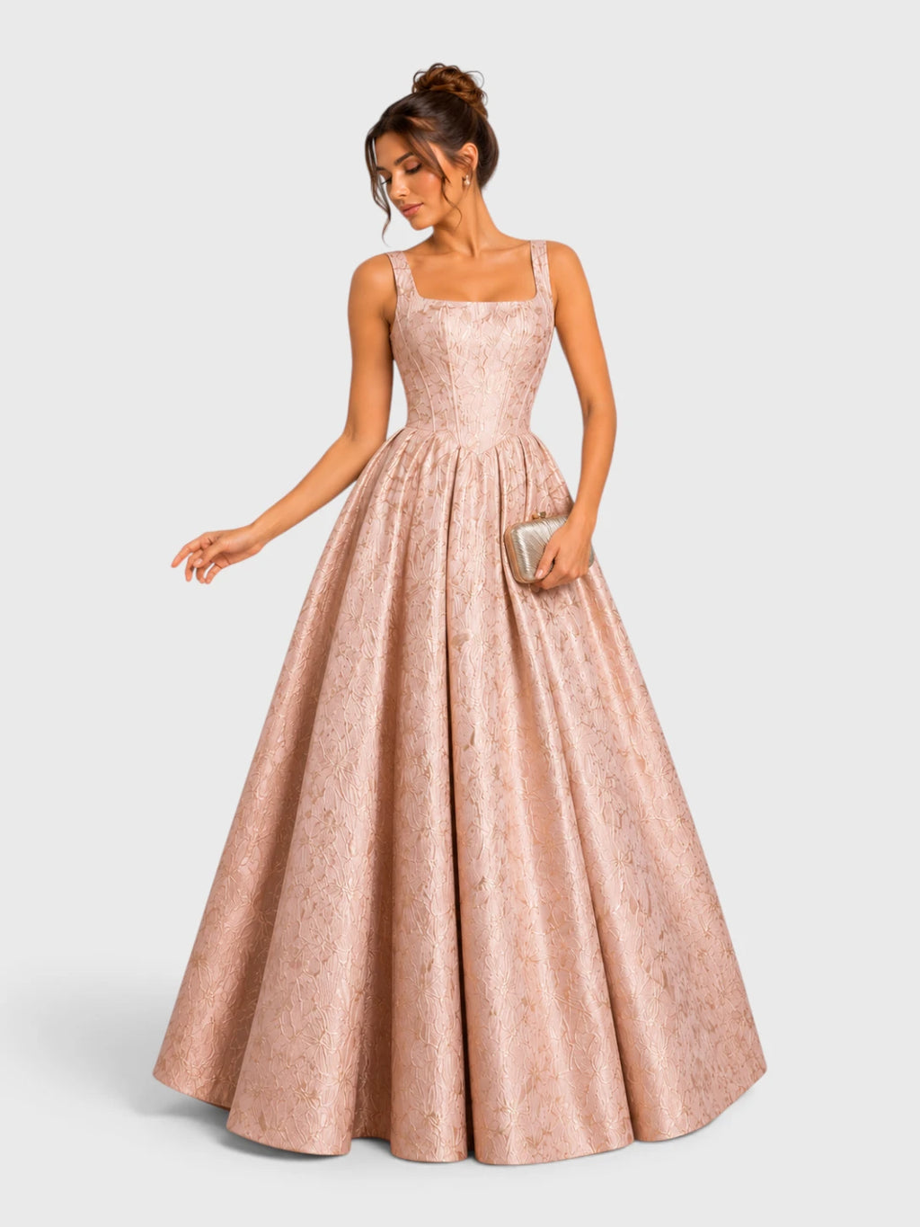 Vestido de Festa Longo com Alças Estampado Textura Relevo New