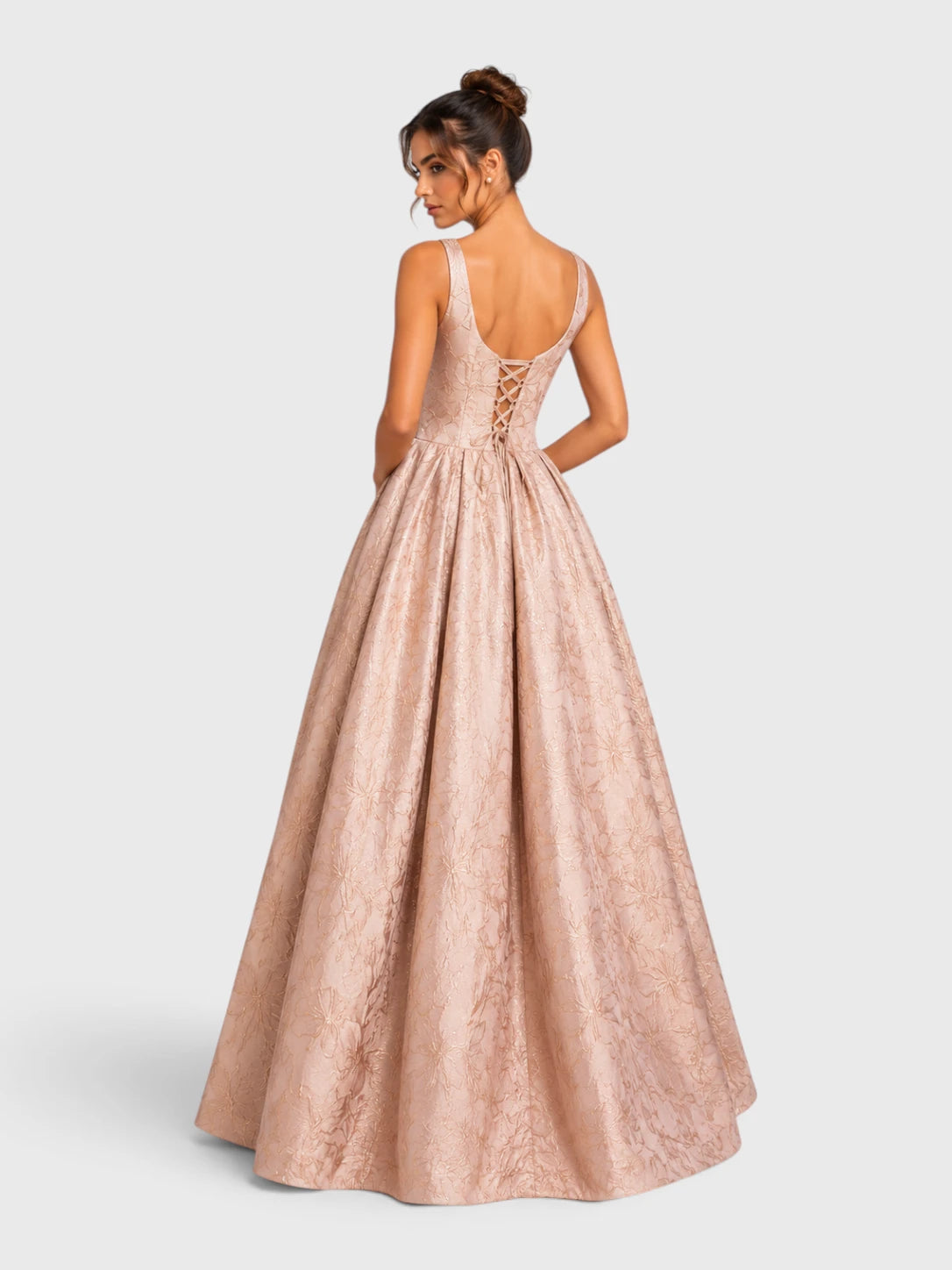 Vestido de Festa Longo com Alças Estampado Textura Relevo New