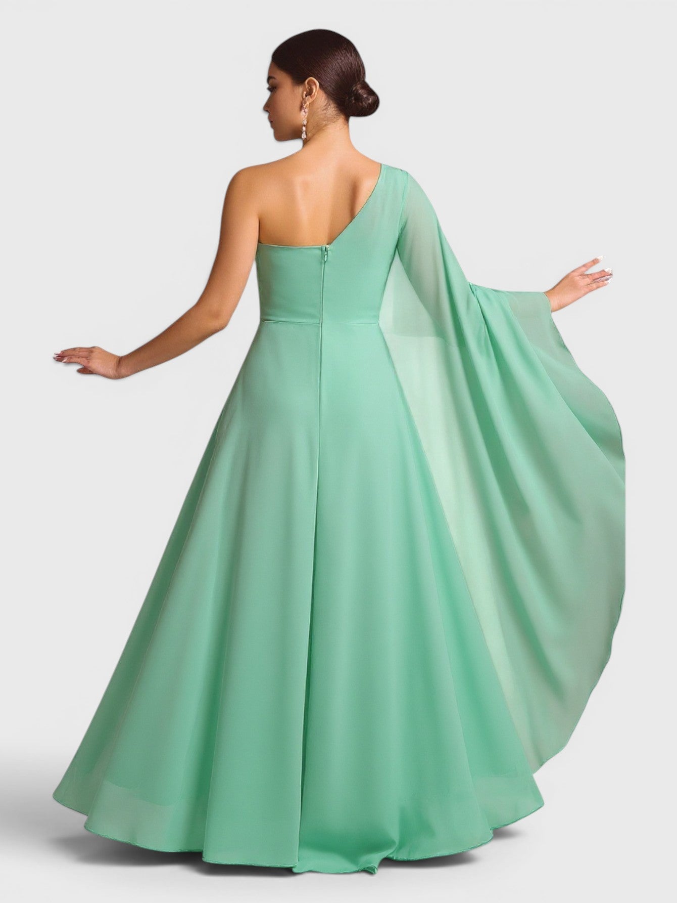 Vestido de Festa Verde Menta Vestido de Festa Manga Capa Ùnica Magaly