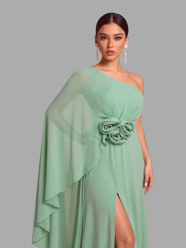 Vestido de Festa Verde Menta Vestido de Festa Manga Capa Ùnica Magaly