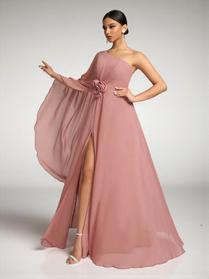 Vestido de Festa Rosa Vestido de Festa Manga Capa Ùnica Magaly