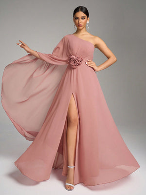 Vestido de Festa Rosa Vestido de Festa Manga Capa Ùnica Magaly