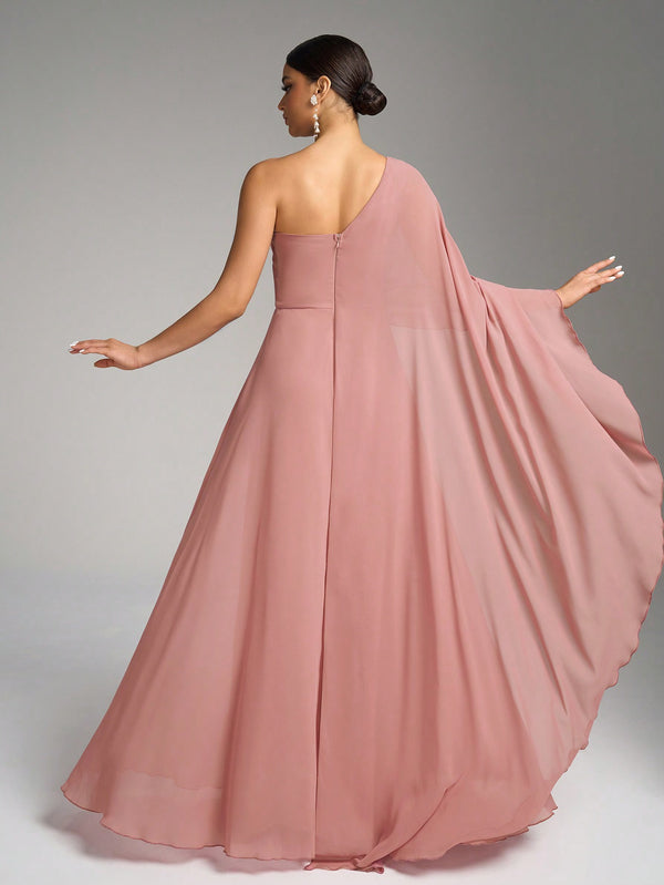 Vestido de Festa Rosa Vestido de Festa Manga Capa Ùnica Magaly