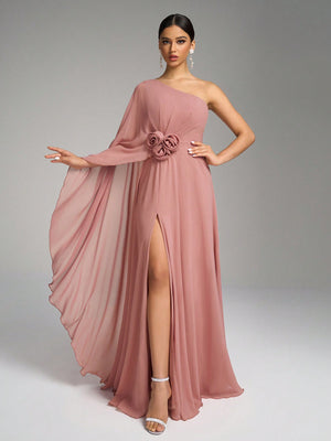 Vestido de Festa Rosa Vestido de Festa Manga Capa Ùnica Magaly