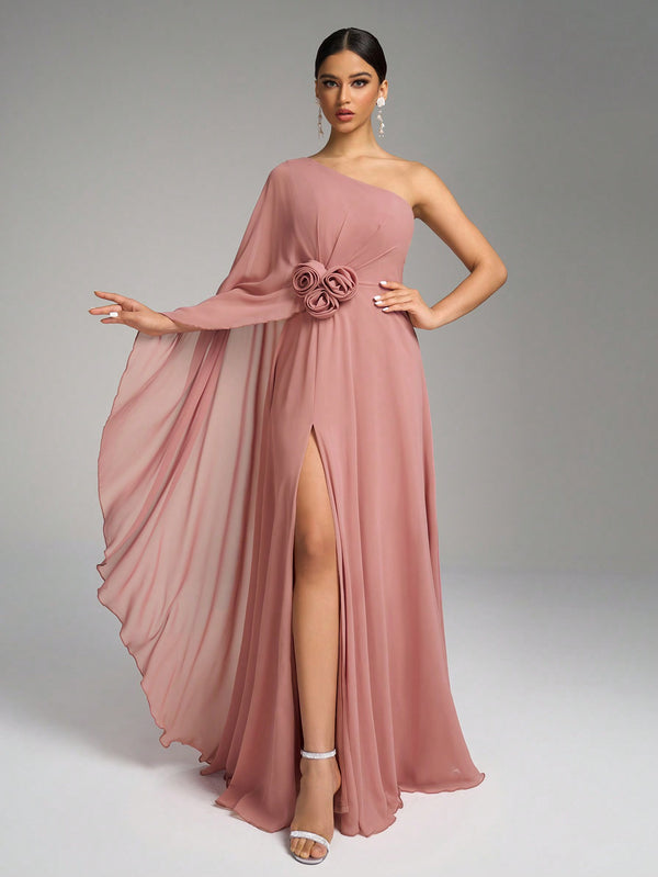 Vestido de Festa Rosa Vestido de Festa Manga Capa Ùnica Magaly