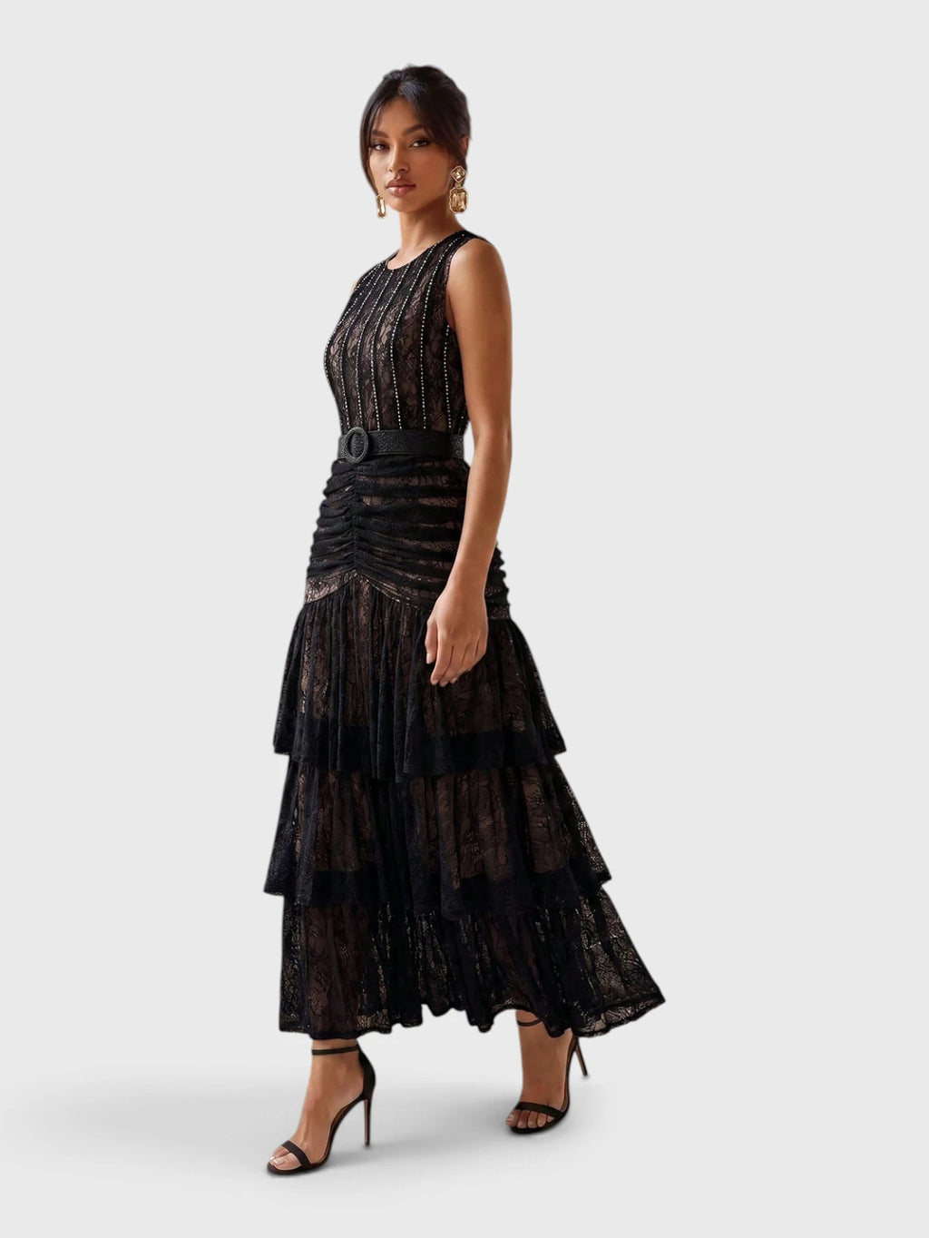 Vestido de Festa Tule com Bordado e Cinto Melissa