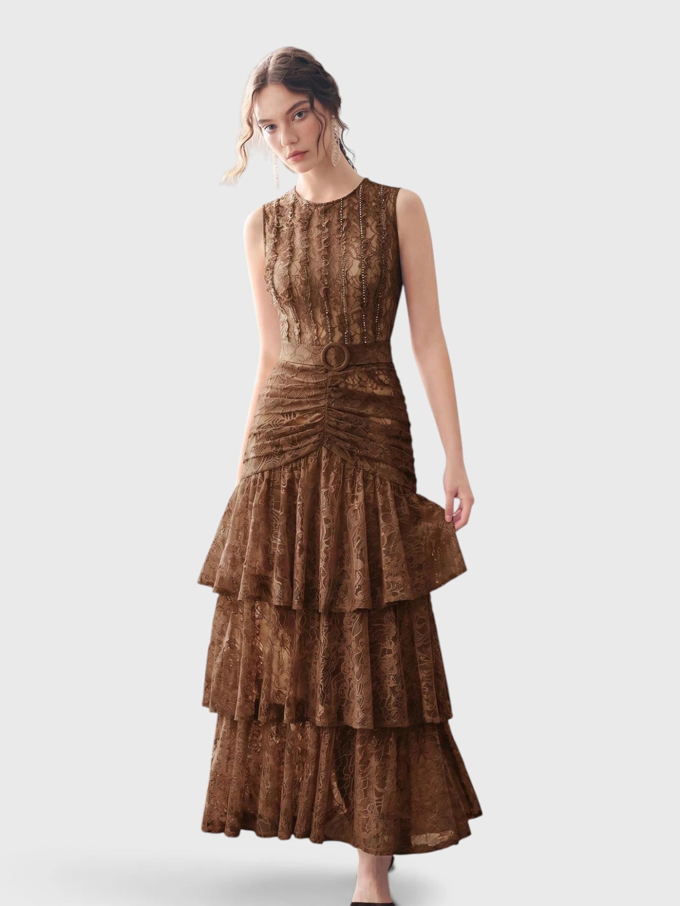 Vestido de Festa Tule com Bordado e Cinto Melissa
