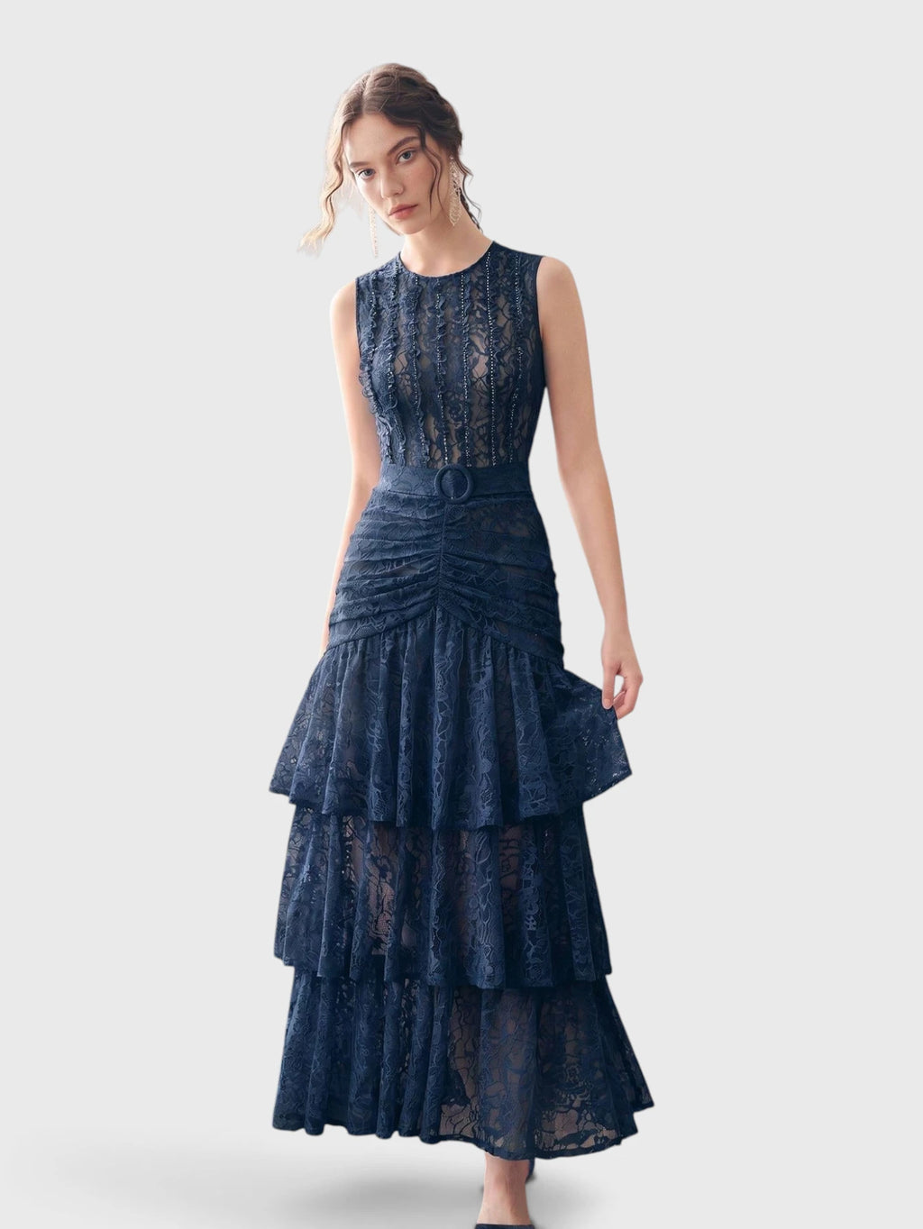 Vestido de Festa Tule com Bordado e Cinto Melissa