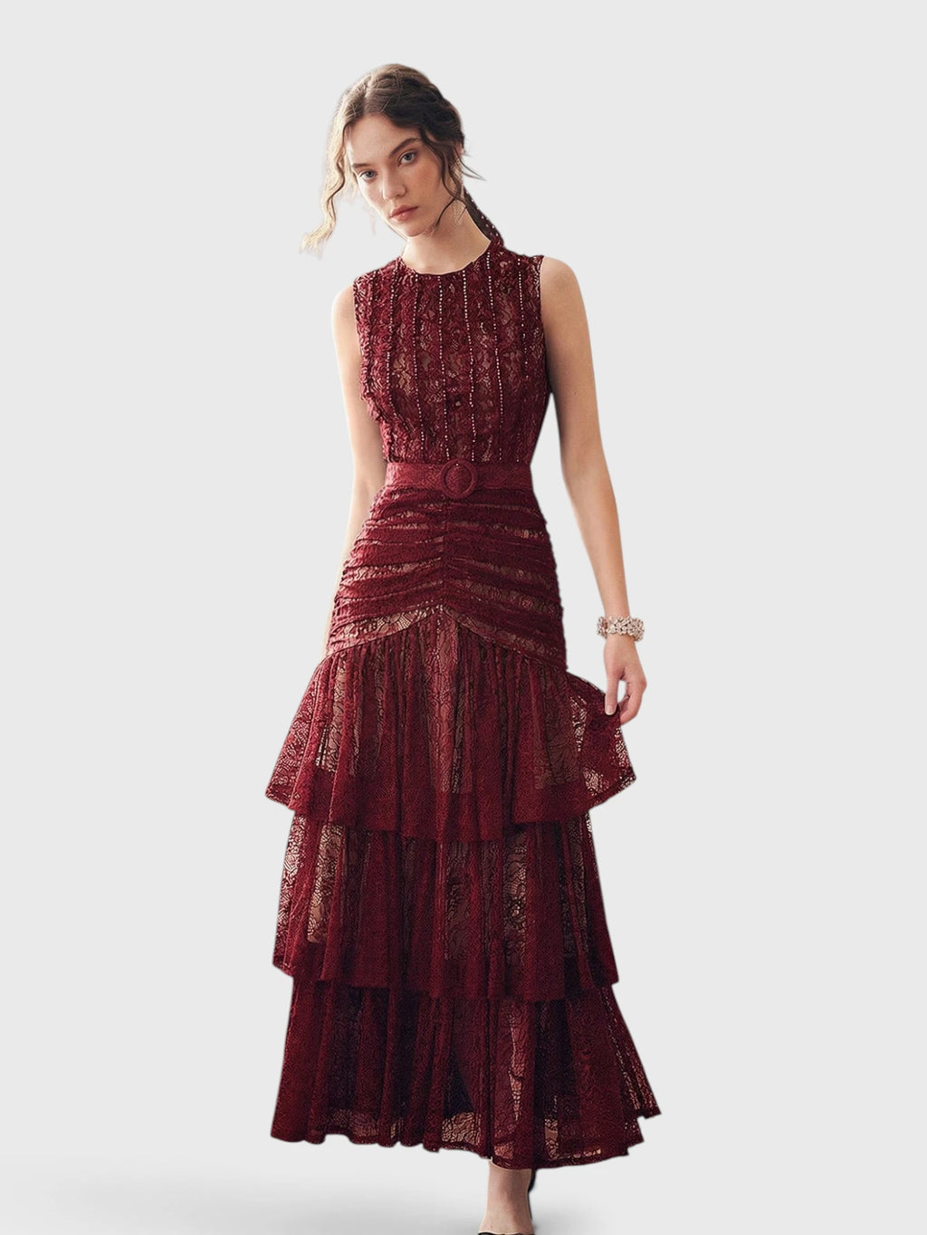 Vestido de Festa Tule com Bordado e Cinto Melissa