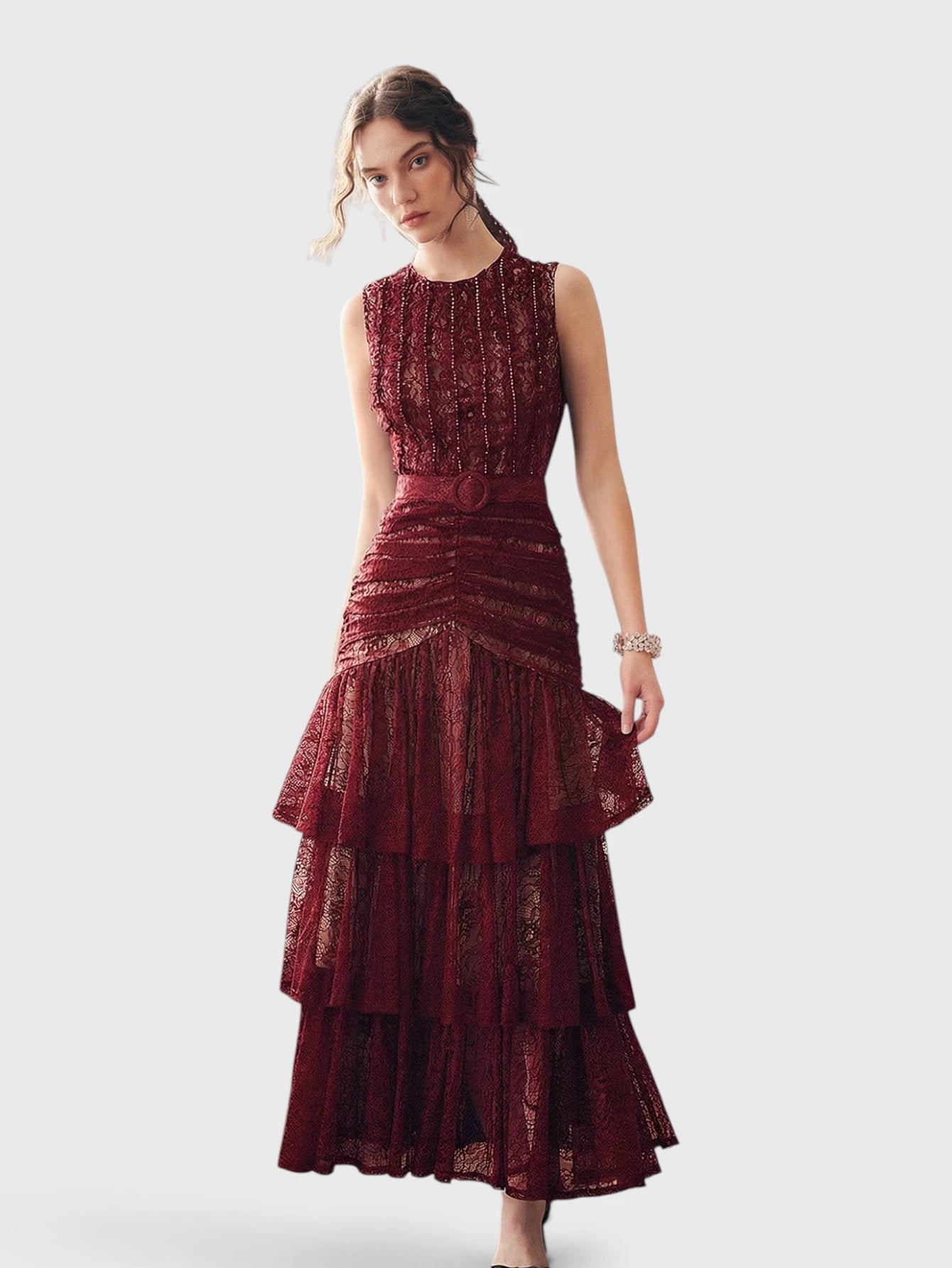 Vestido de Festa Tule com Bordado e Cinto Melissa