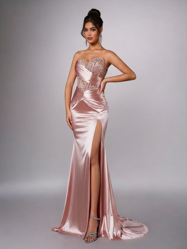 Vestido de Festa Rosa Vestido de Festa Longo Tomara que Caia Acetinado Paetê Lainer