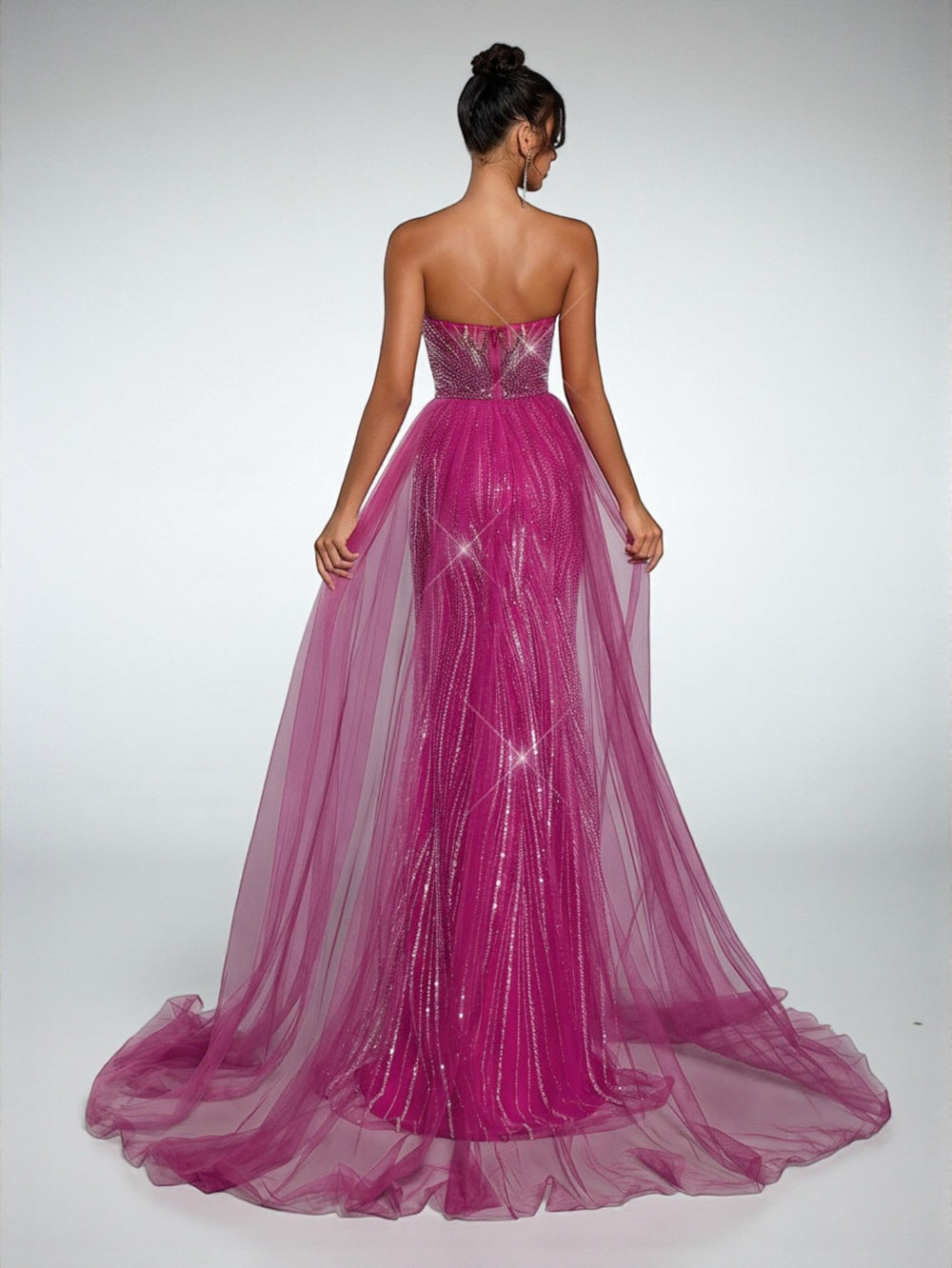 Vestido de Festa Pink Vestido de Festa Super Luxo Tomara que Caia Paetê Cauda Dupla Itália