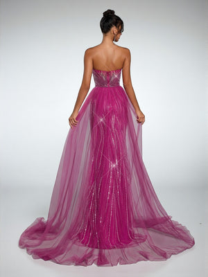 Vestido de Festa Pink Vestido de Festa Super Luxo Tomara que Caia Paetê Cauda Dupla Itália