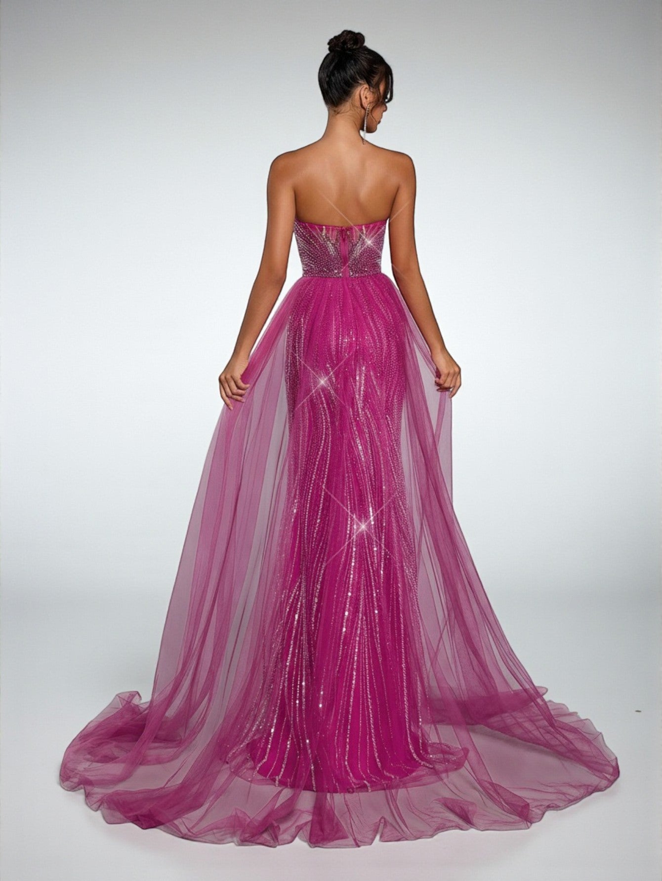 Vestido de Festa Pink Vestido de Festa Super Luxo Tomara que Caia Paetê Cauda Dupla Itália