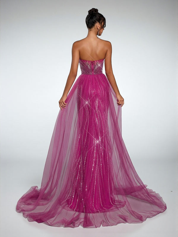 Vestido de Festa Pink Vestido de Festa Super Luxo Tomara que Caia Paetê Cauda Dupla Itália