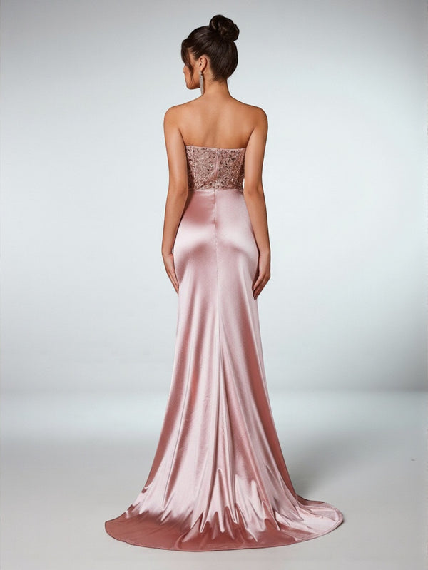 Vestido de Festa Rosa Vestido de Festa Longo Tomara que Caia Acetinado Paetê Lainer