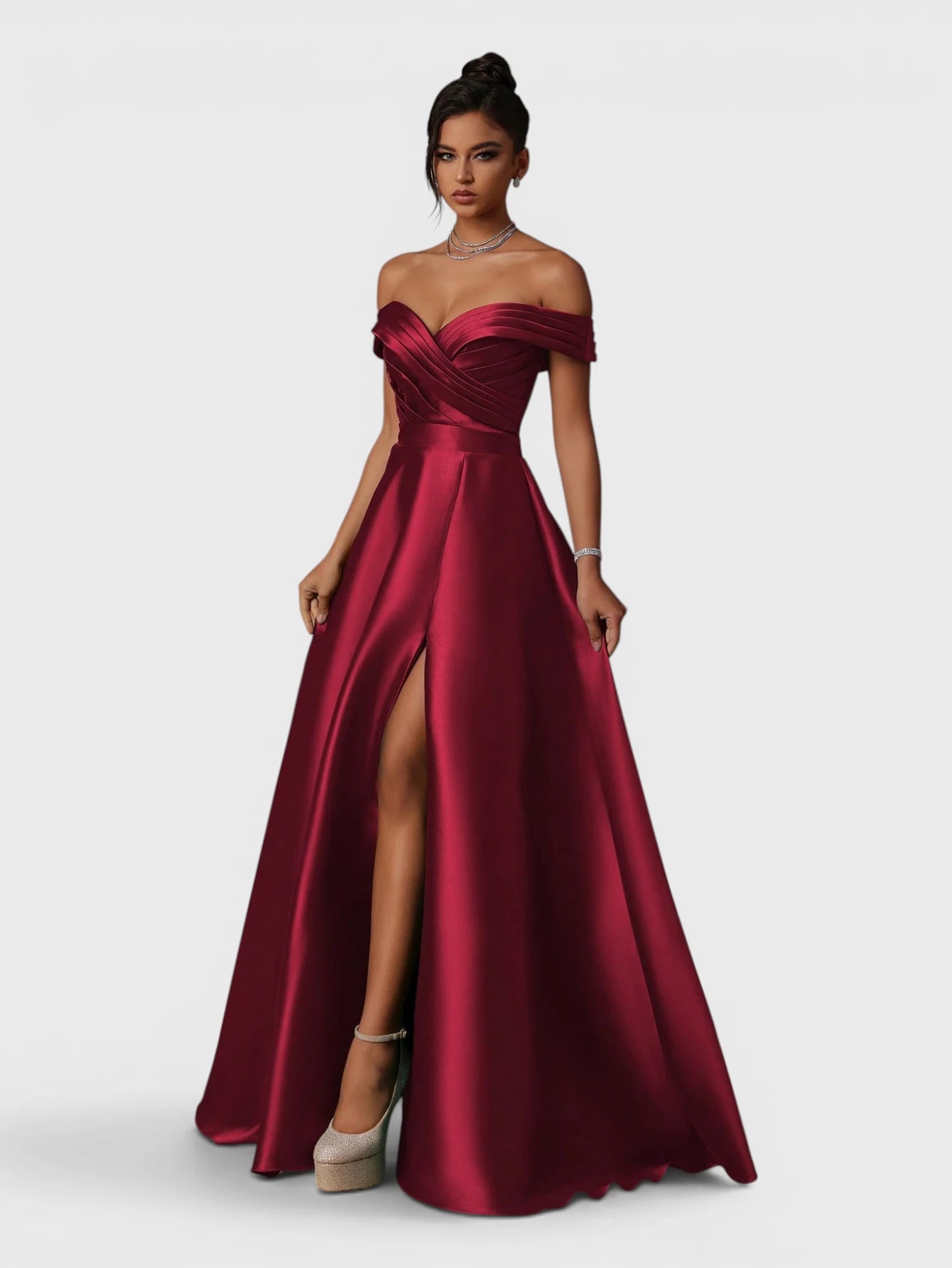 Vestido de Festa Marsala Vestido de Festa Longo Ombro a Ombro Zibeline Petra