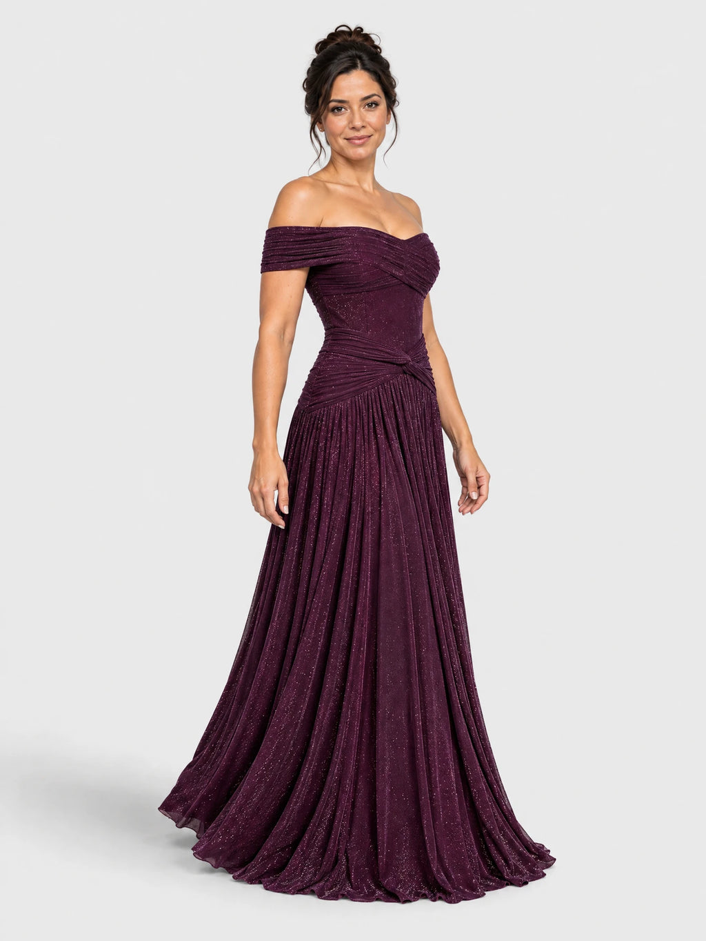 Vestido de Festa Roxo Vestido de Festa Longo Ombro a Ombro Torcido Navilla