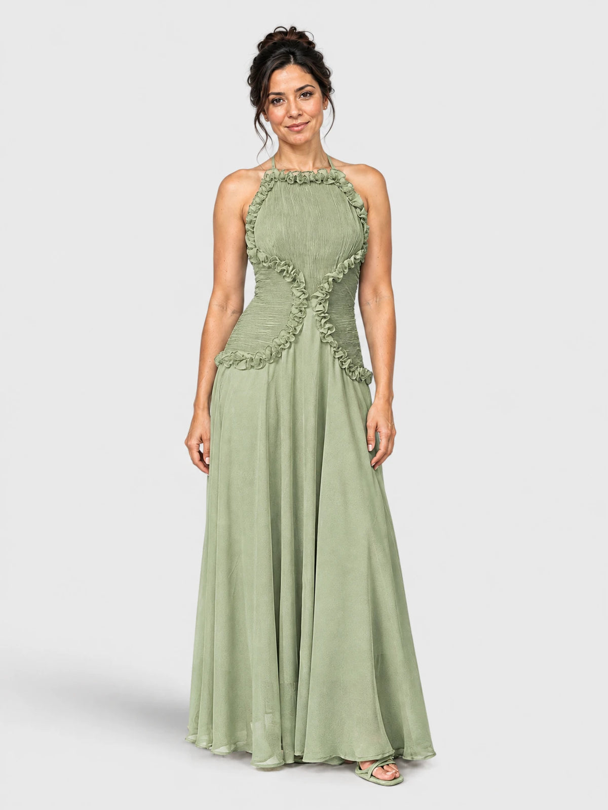 Vestido de Festa Verde Menta Vestido de Festa Longo Babados Tabata