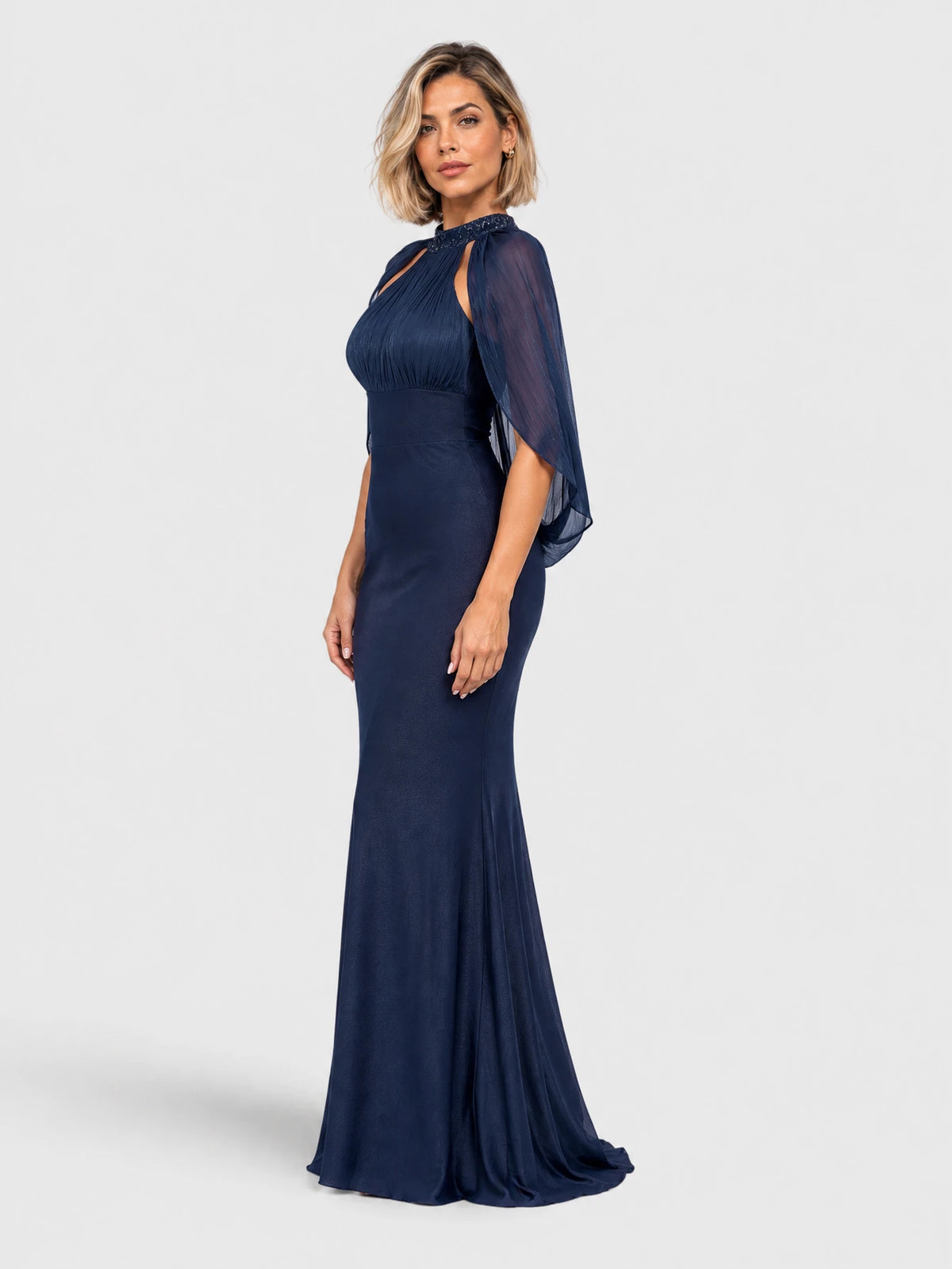Vestido de festa 155 cm (do ombro até a barra) azul marinho, vista lateral