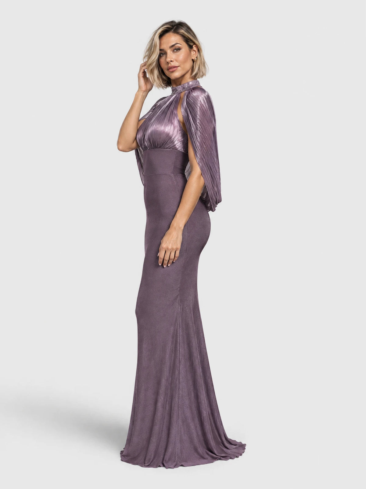 Vestido de festa 155 cm (do ombro até a barra) lilás, vista lateral