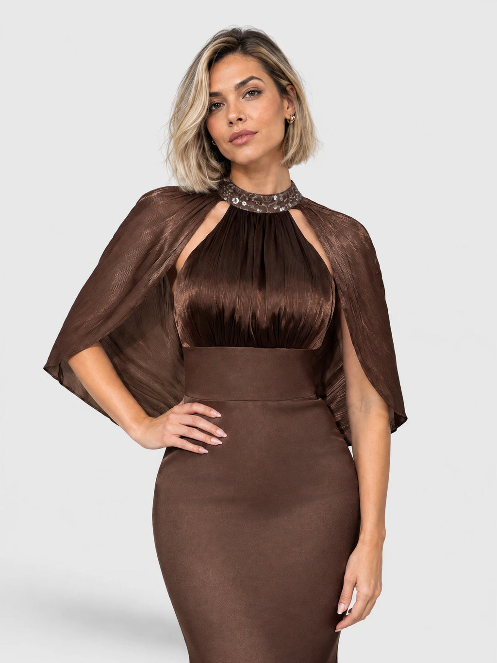 Vestido de festa 155 cm (do ombro até a barra) marrom, vista detalhe