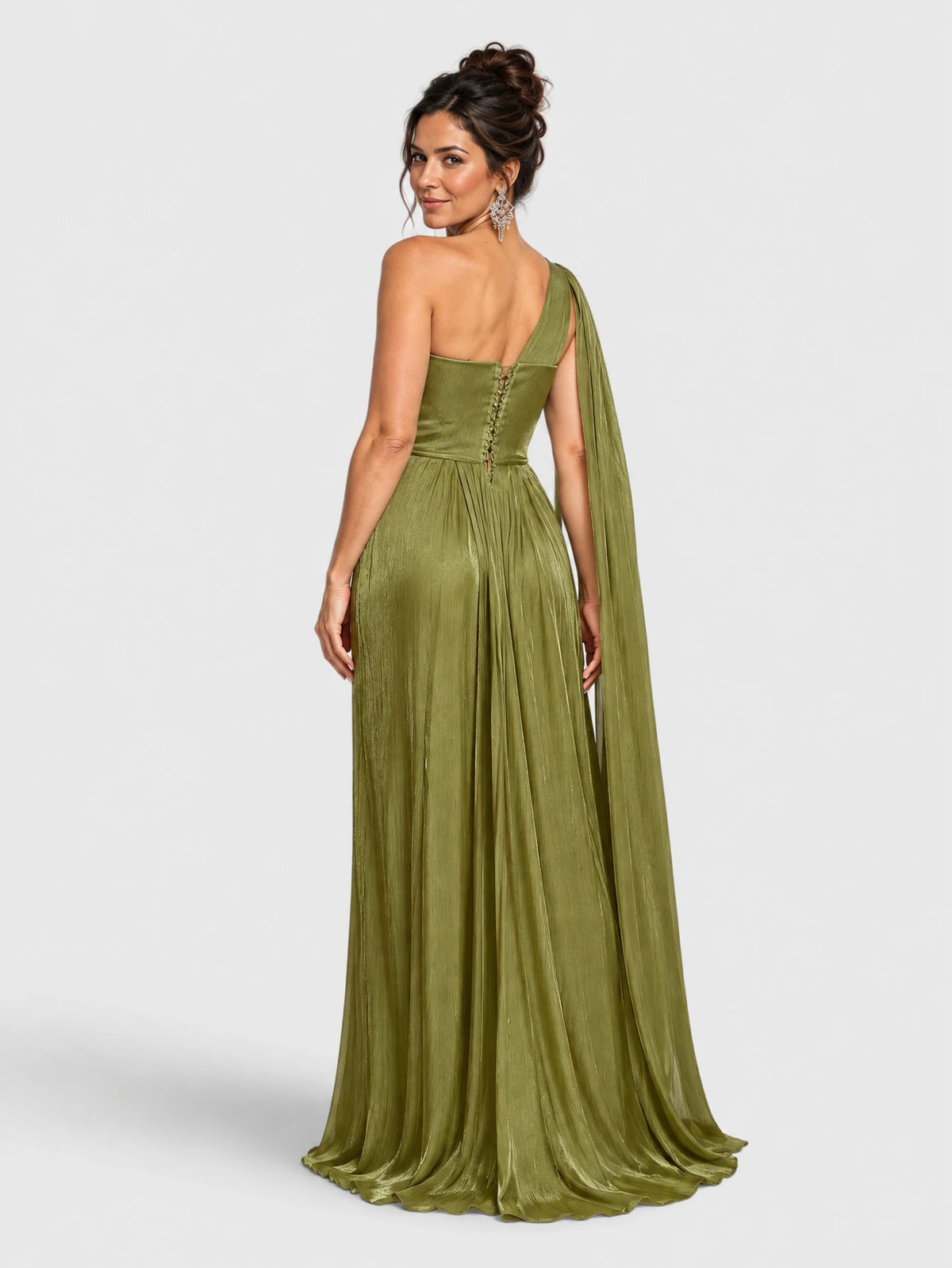 Vestido de Festa Verde Oliva Vestido de Festa Longo Nula Manga com Apliques Mavilla