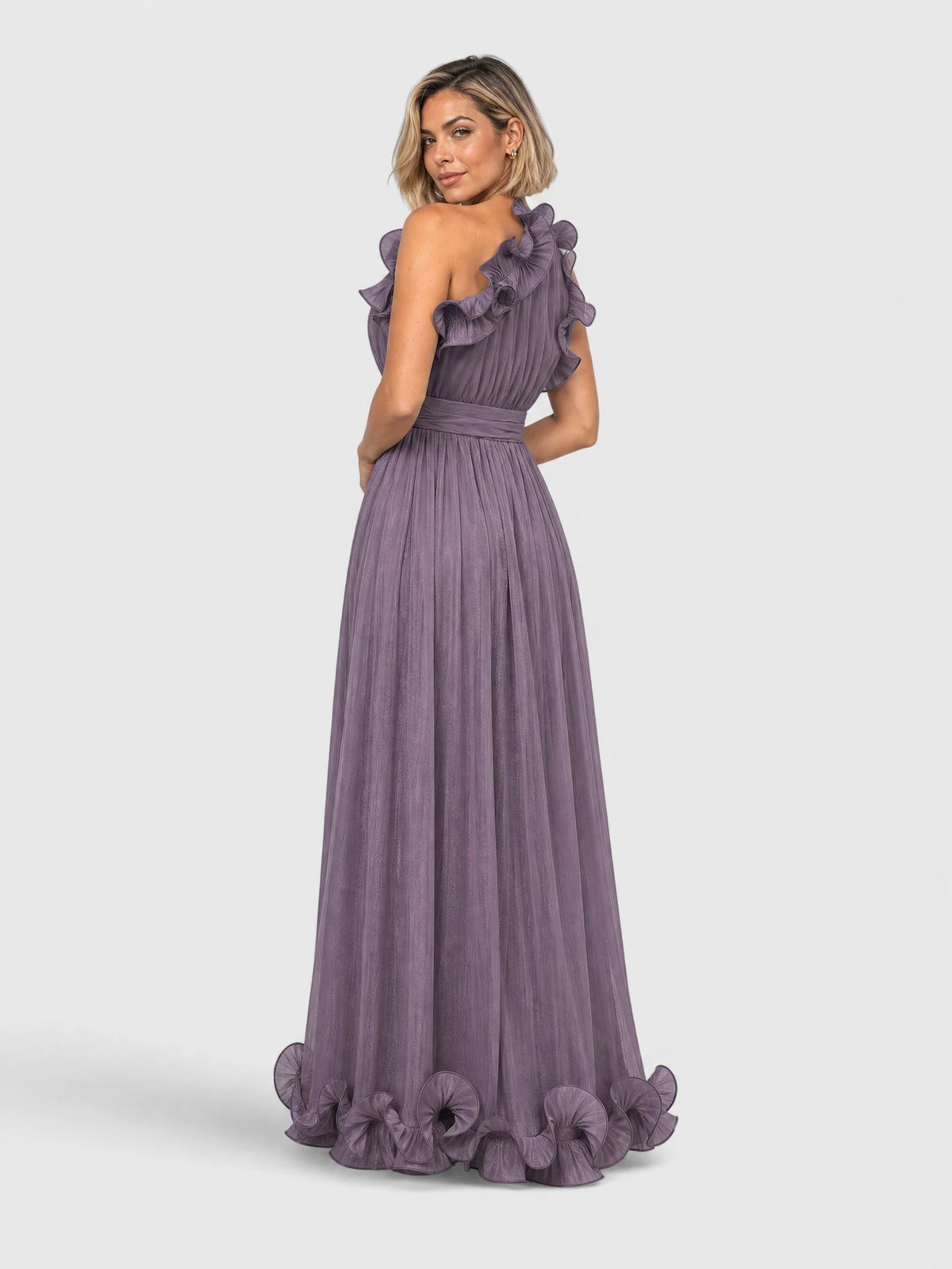 Vestido de Festa Roxo Vestido de Festa Longo Nula Manga Flores
