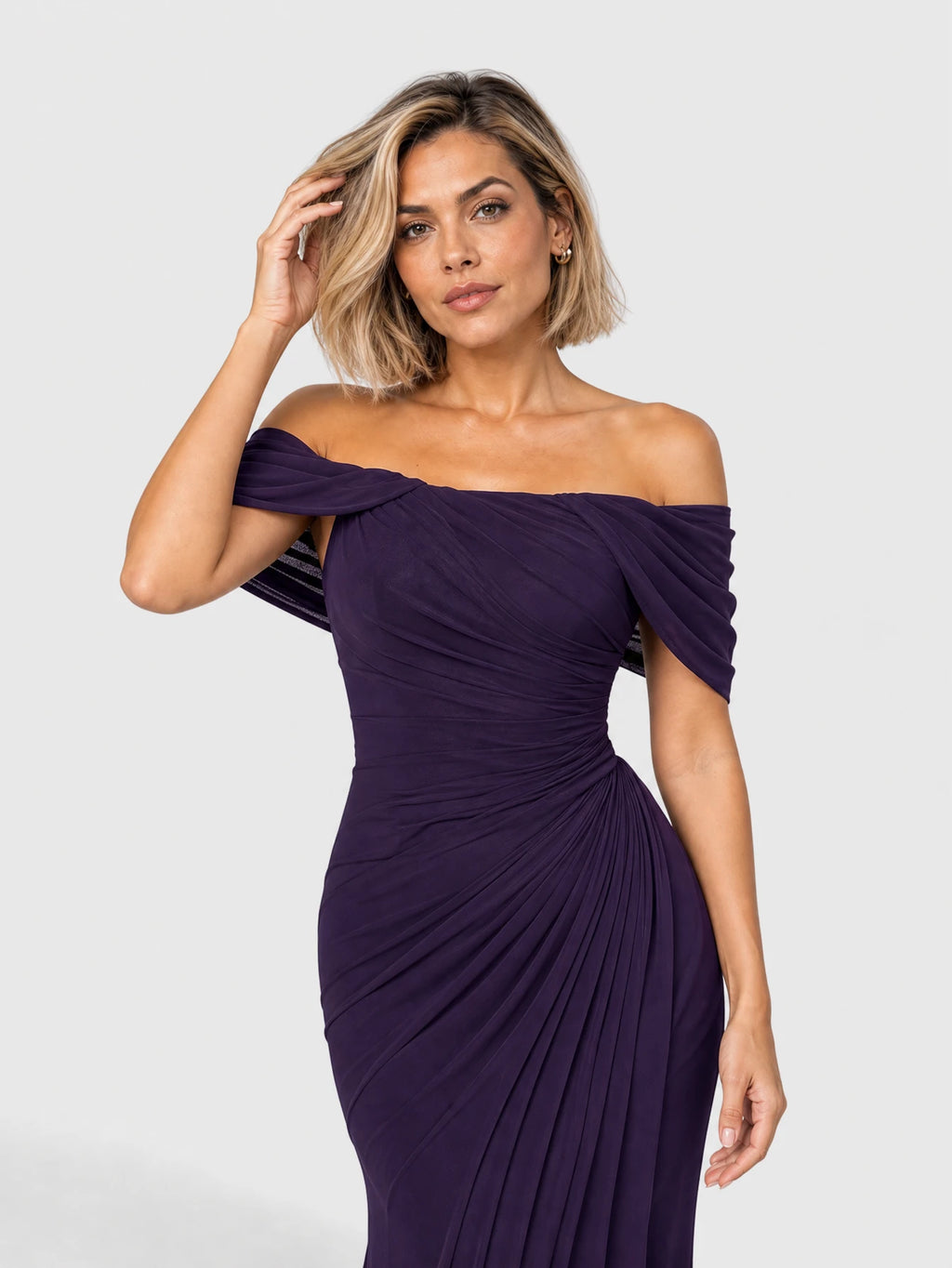 Vestido de Festa Roxo Vestido de Festa Longo Ombro a Ombro Drapeado Blumenau