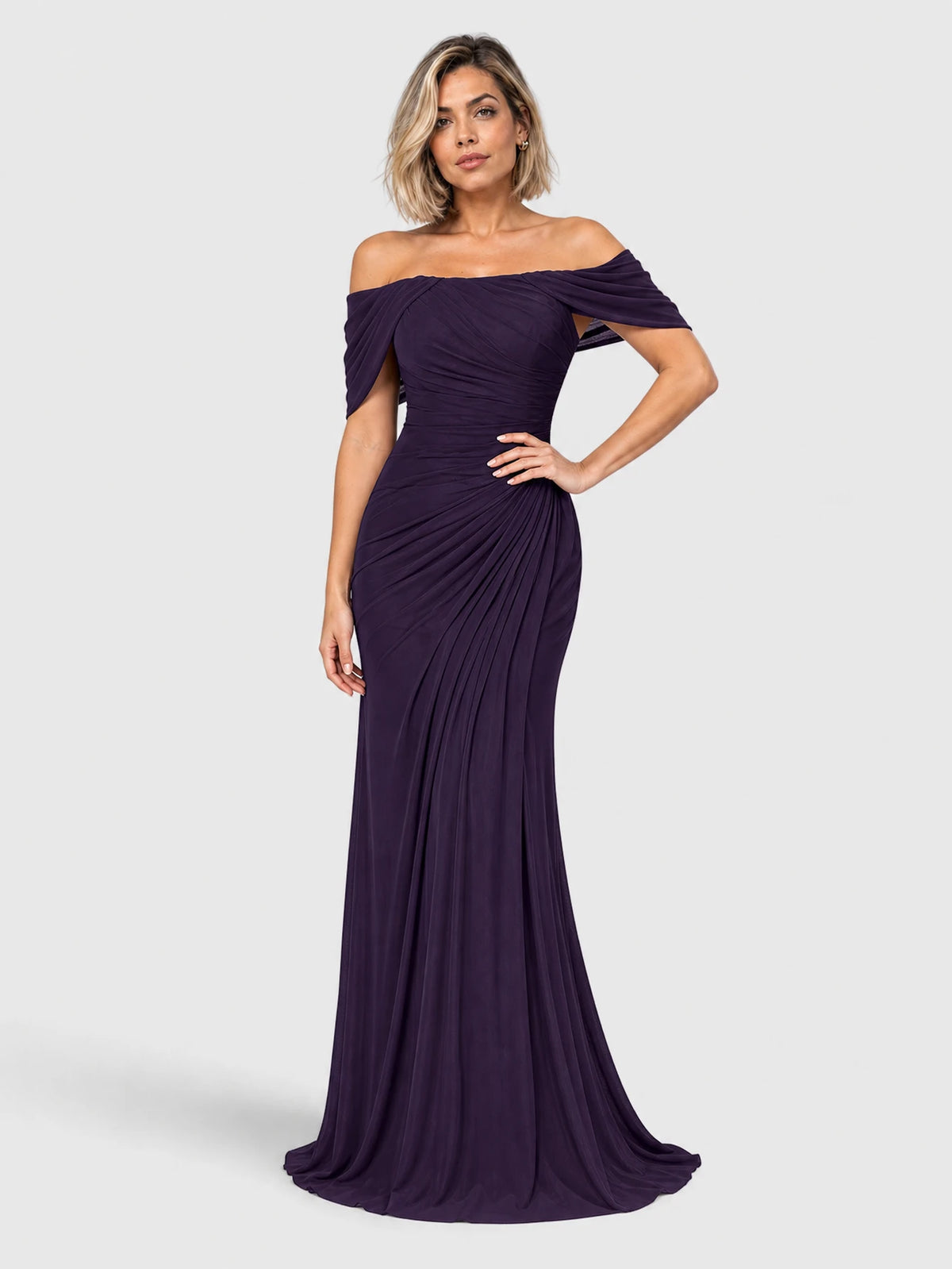 Vestido de Festa Roxo Vestido de Festa Longo Ombro a Ombro Drapeado Blumenau